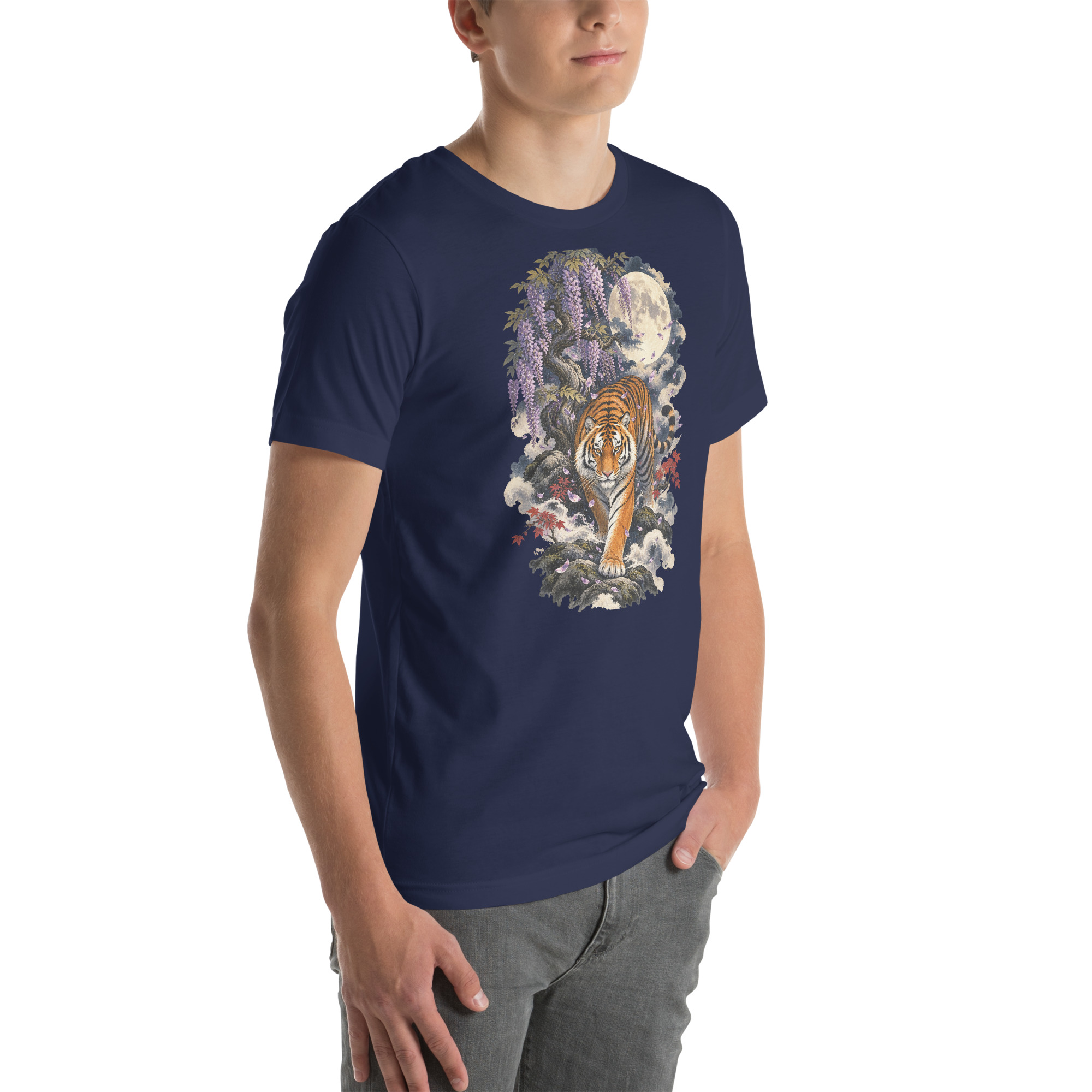 Japanese Tiger Wisteria Full Moon Art, Japanese Art Tee, Mythology Gift - Image 107