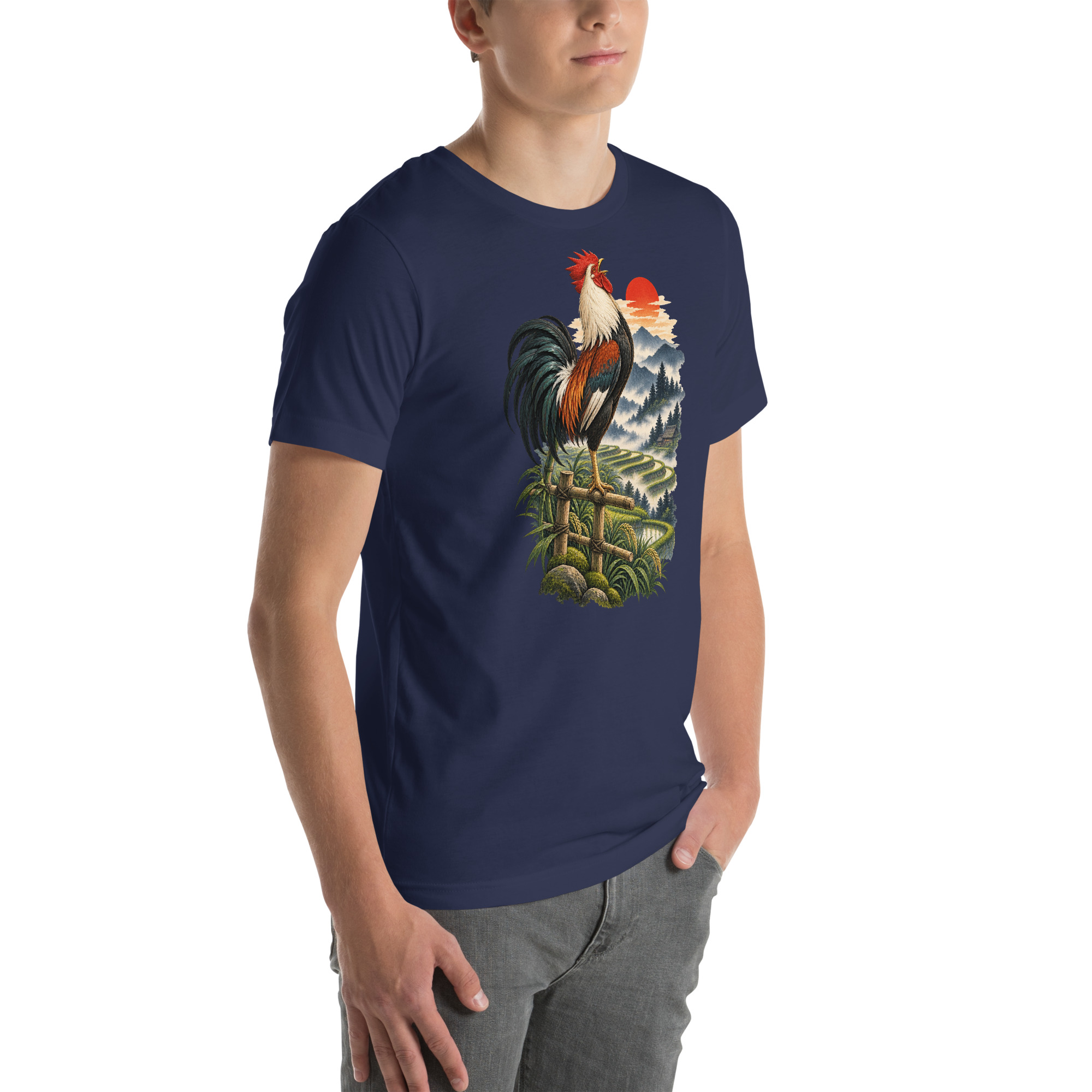Japanese Rooster Rice Terrace Sunrise Art, Japanese Art Tee, Mythology Gift - Image 107