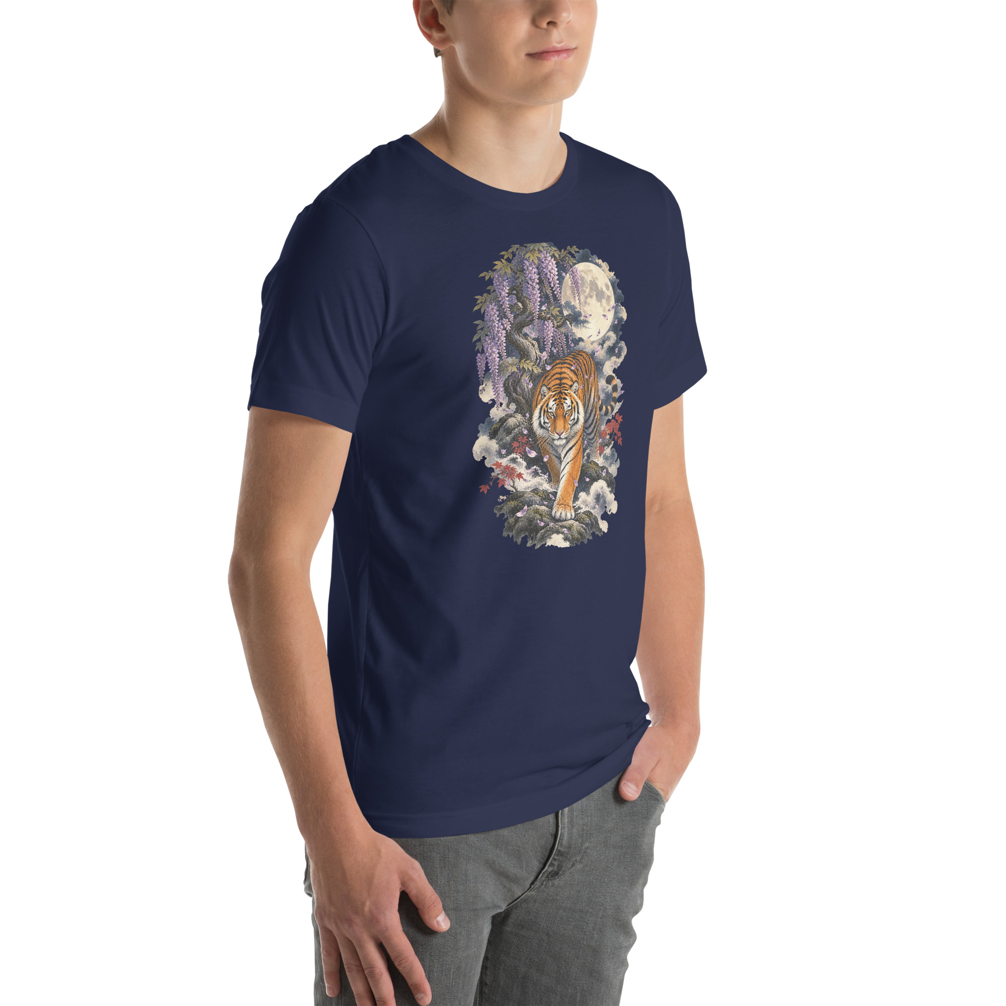 Japanese Tiger Wisteria Full Moon Art, Japanese Art Tee, Mythology Gift - Image 132