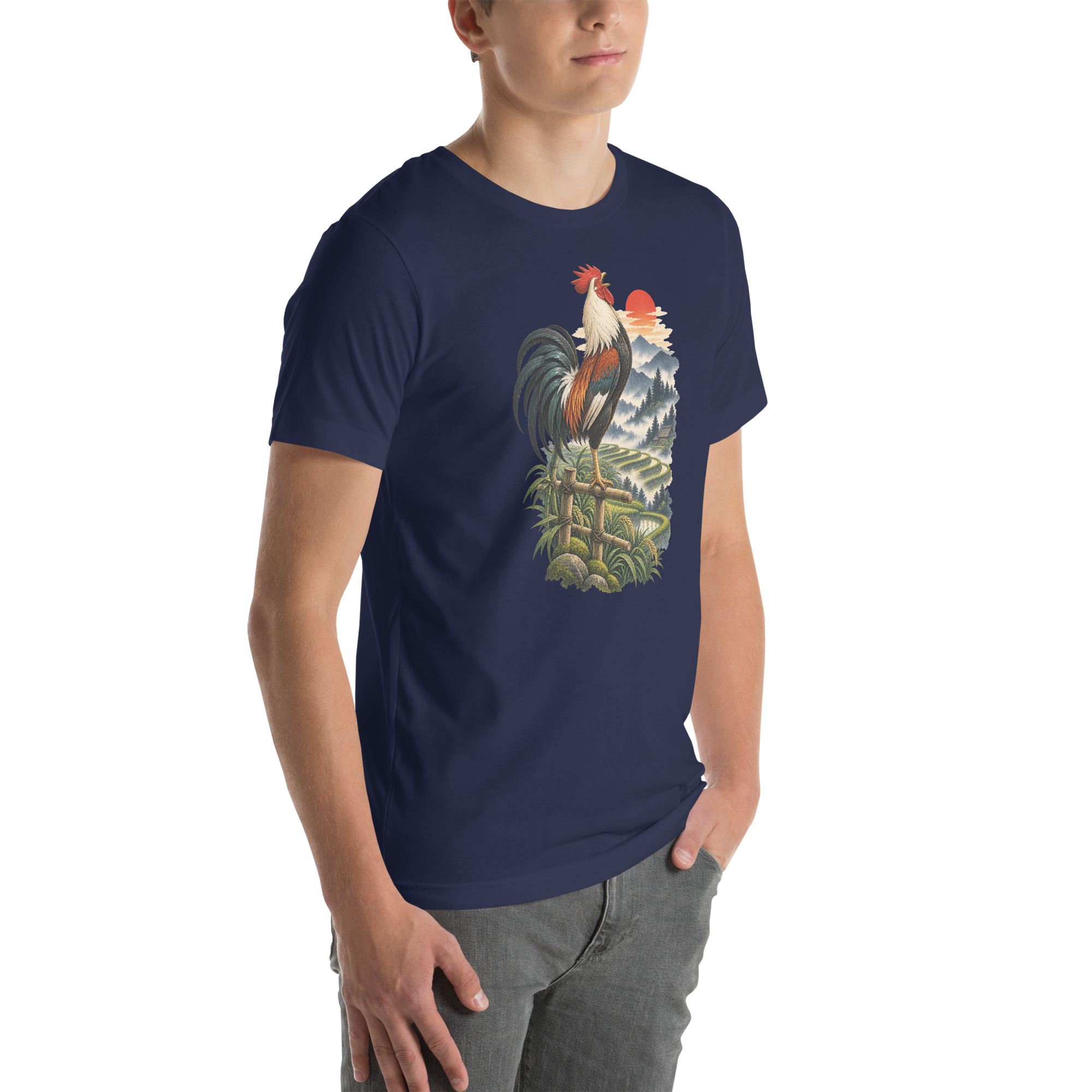 Japanese Rooster Rice Terrace Sunrise Art, Japanese Art Tee, Mythology Gift - Image 132