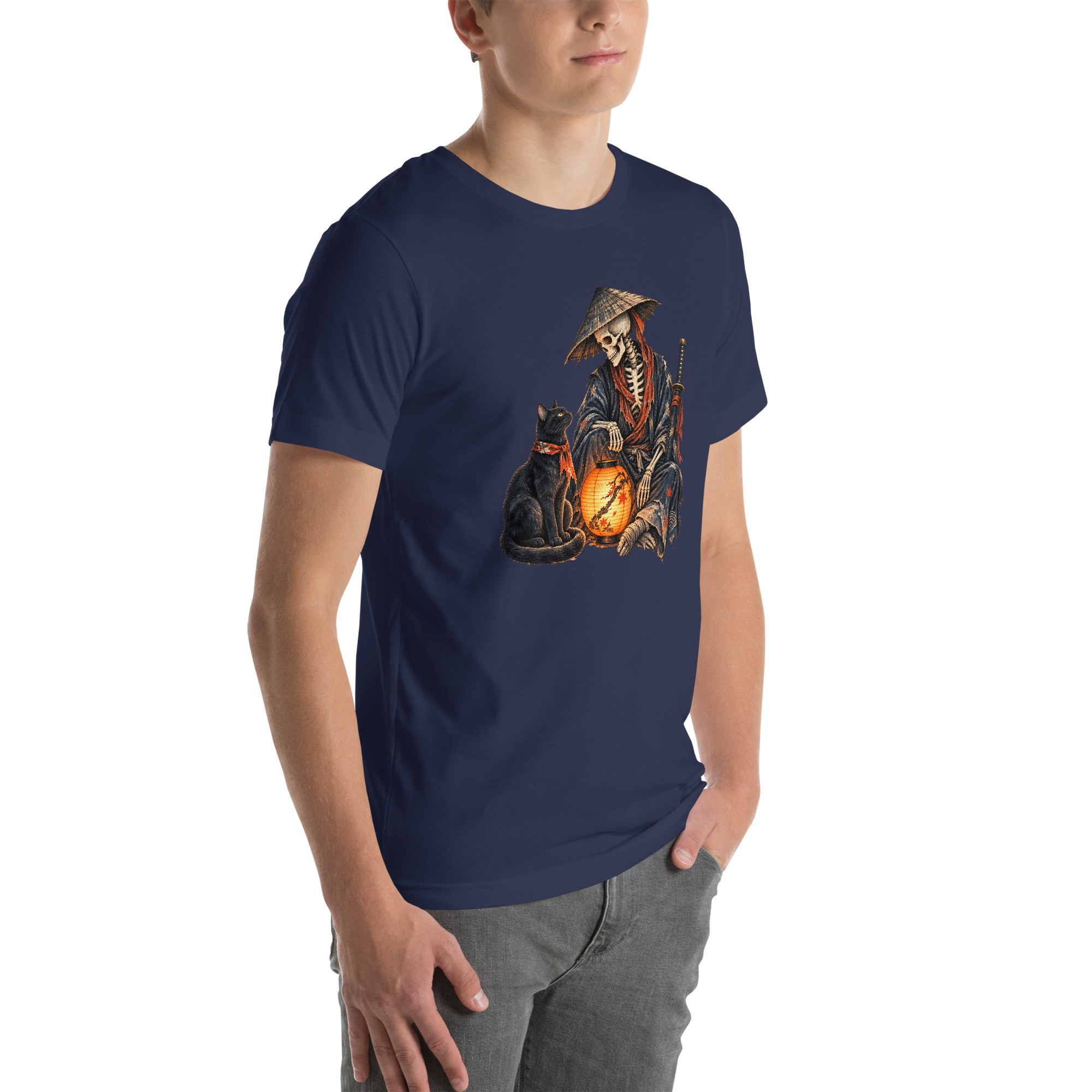 Black Cat Skeleton Lantern Japanese Folklore T-Shirt - Image 18