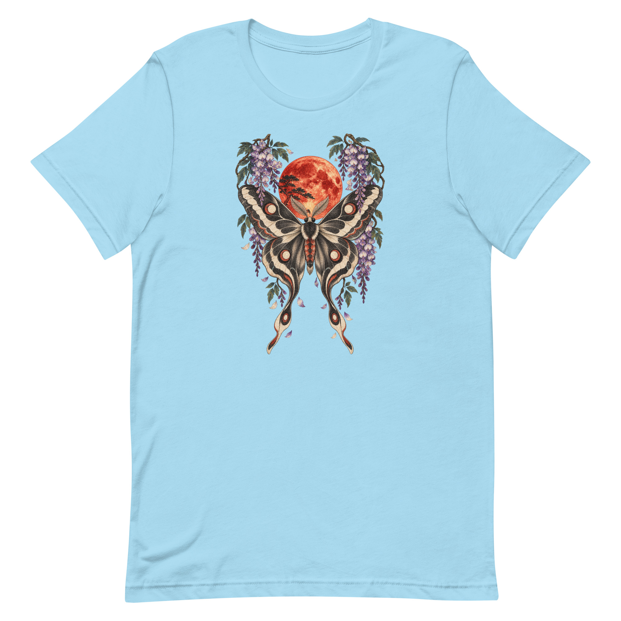 Japanese Moth Red Moon Wisteria Ukiyo-e Art T-Shirt - Image 51