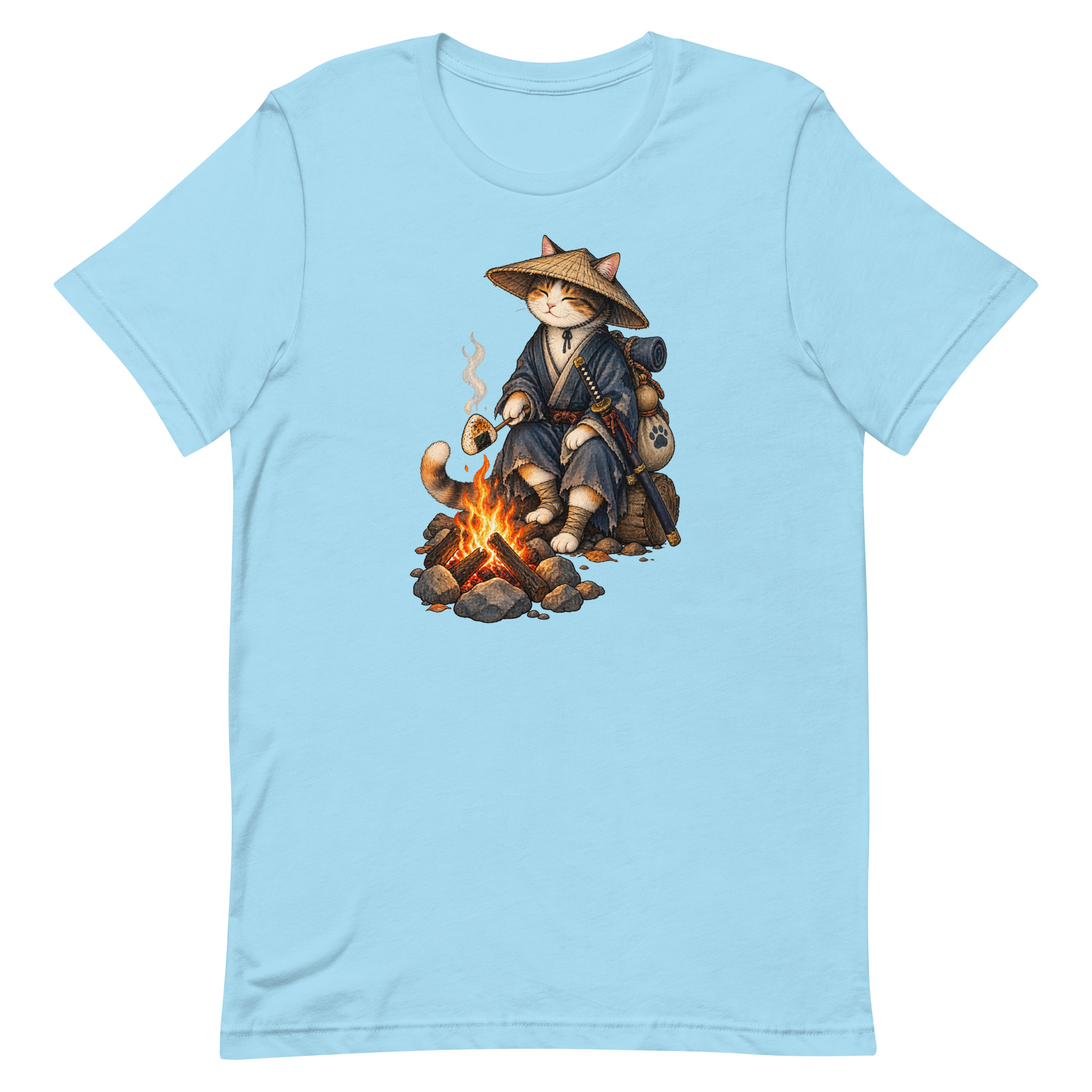 Samurai Cat Onigiri Campfire Japanese Art, Japanese Art Tee, Mythology Gift - Image 51