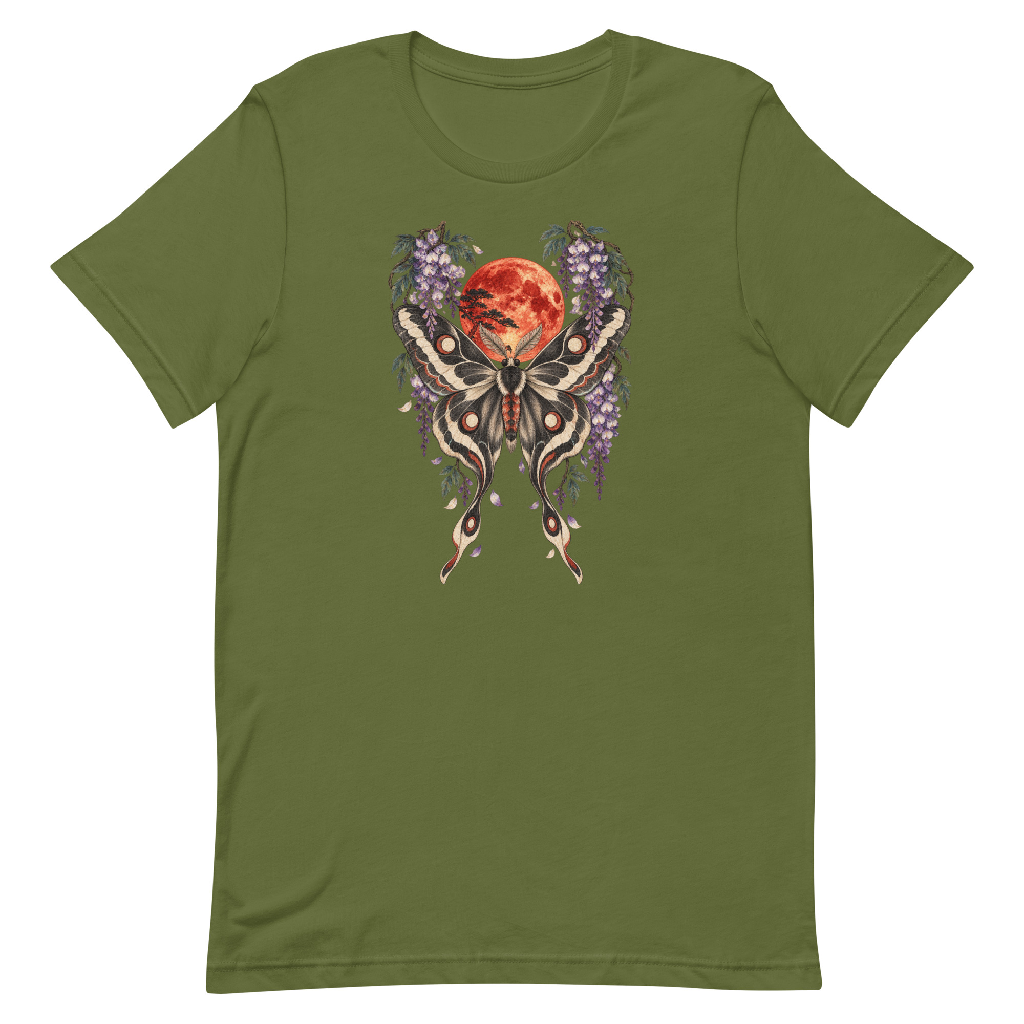 Japanese Moth Red Moon Wisteria Ukiyo-e Art T-Shirt - Image 52