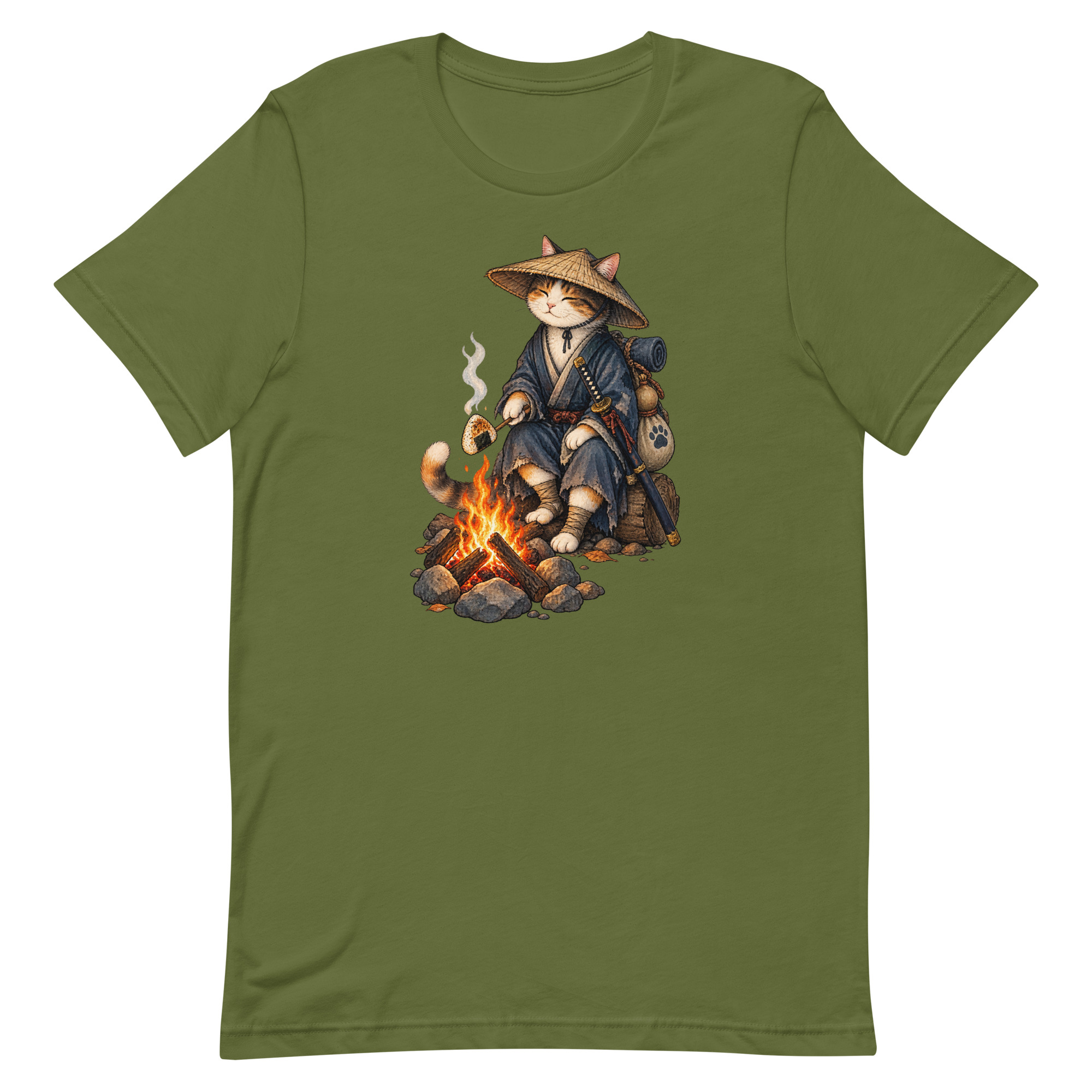 Samurai Cat Onigiri Campfire Japanese Art, Japanese Art Tee, Mythology Gift - Image 52