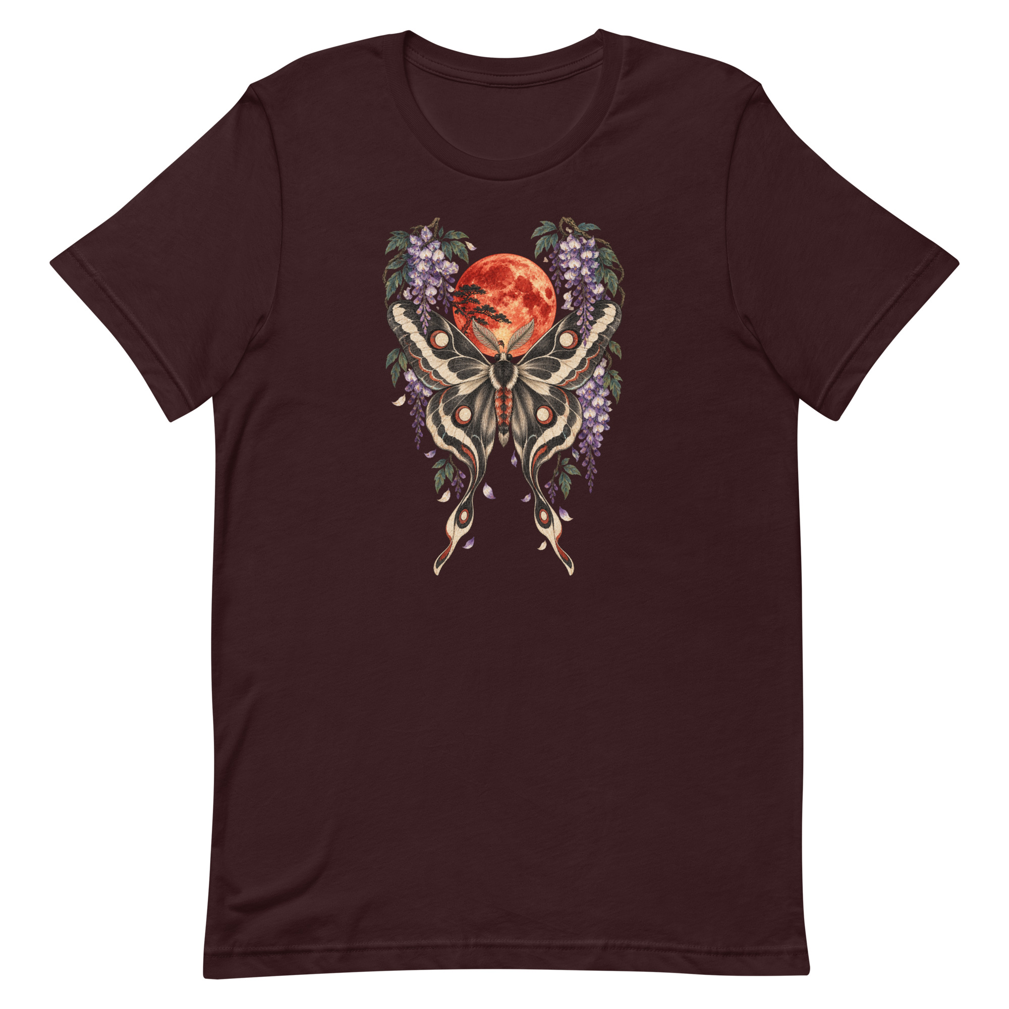 Japanese Moth Red Moon Wisteria Ukiyo-e Art T-Shirt - Image 54