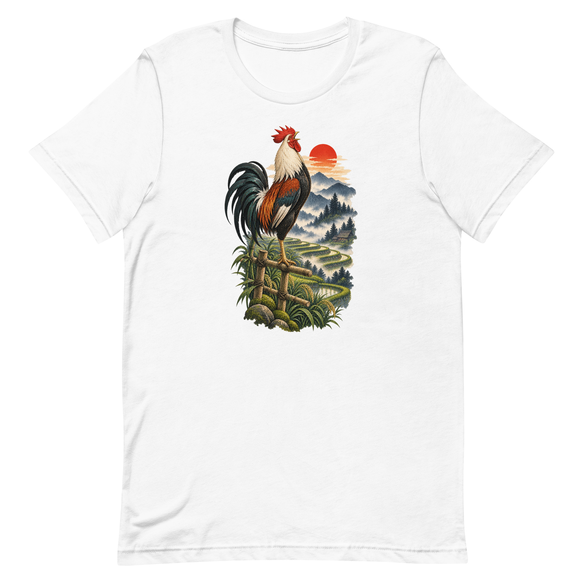 Japanese Rooster Rice Terrace Sunrise Art, Japanese Art Tee, Mythology Gift - Image 54