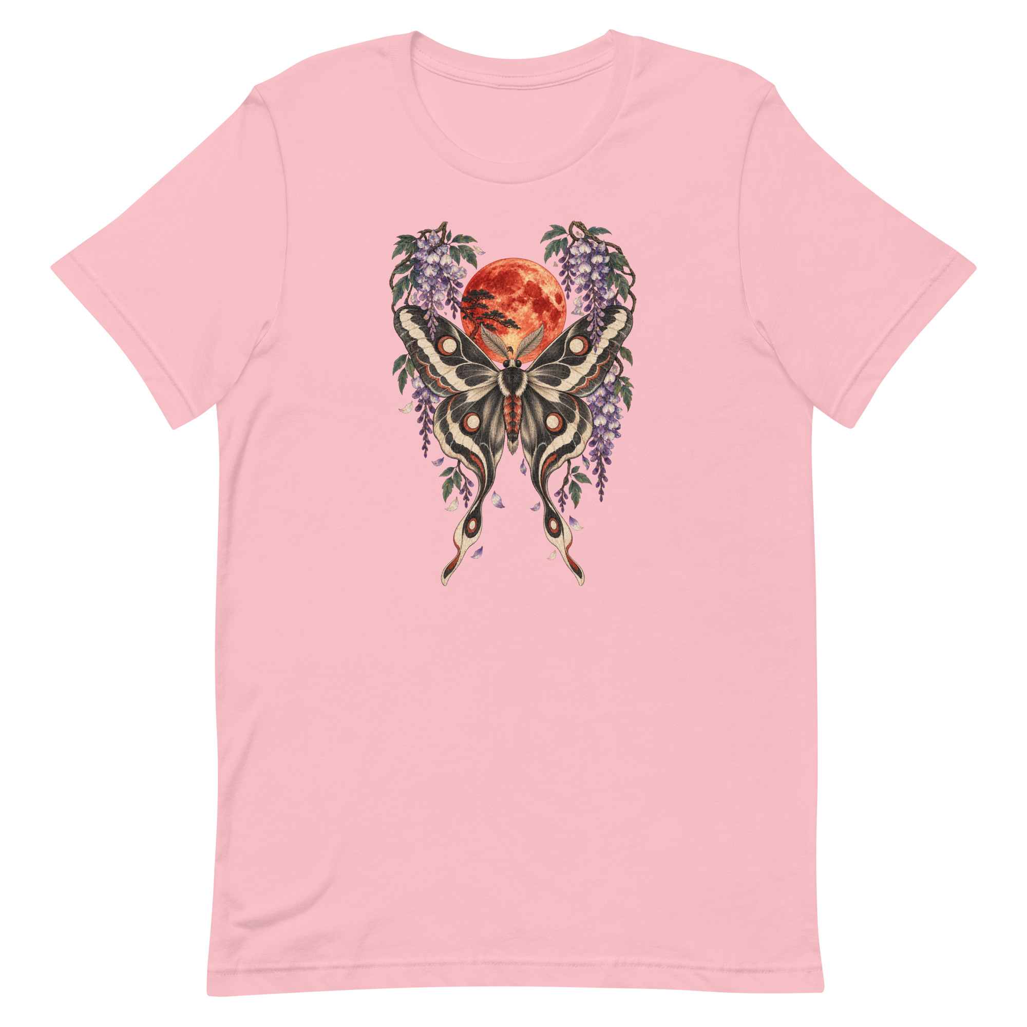Japanese Moth Red Moon Wisteria Ukiyo-e Art T-Shirt - Image 57