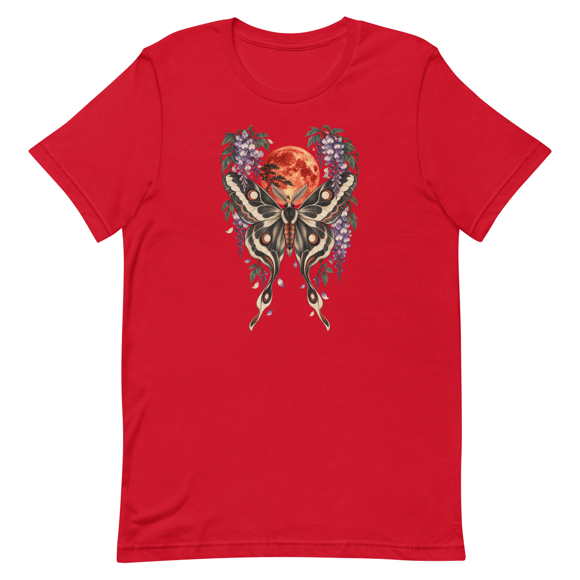 Japanese Moth Red Moon Wisteria Ukiyo-e Art T-Shirt - Image 59