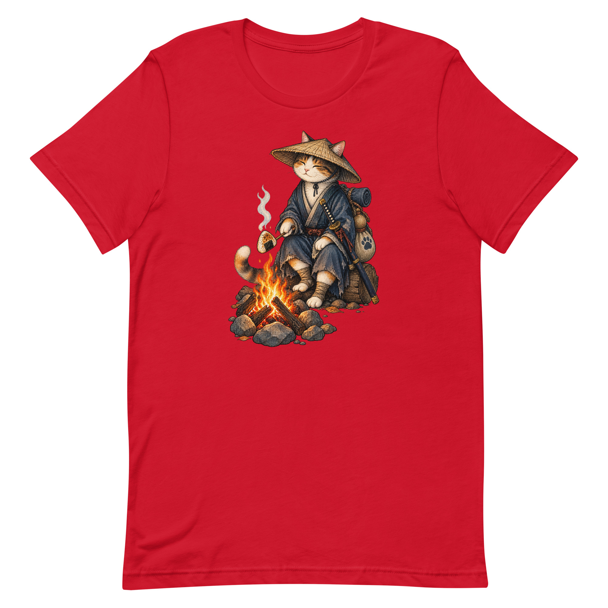 Samurai Cat Onigiri Campfire Japanese Art, Japanese Art Tee, Mythology Gift - Image 59