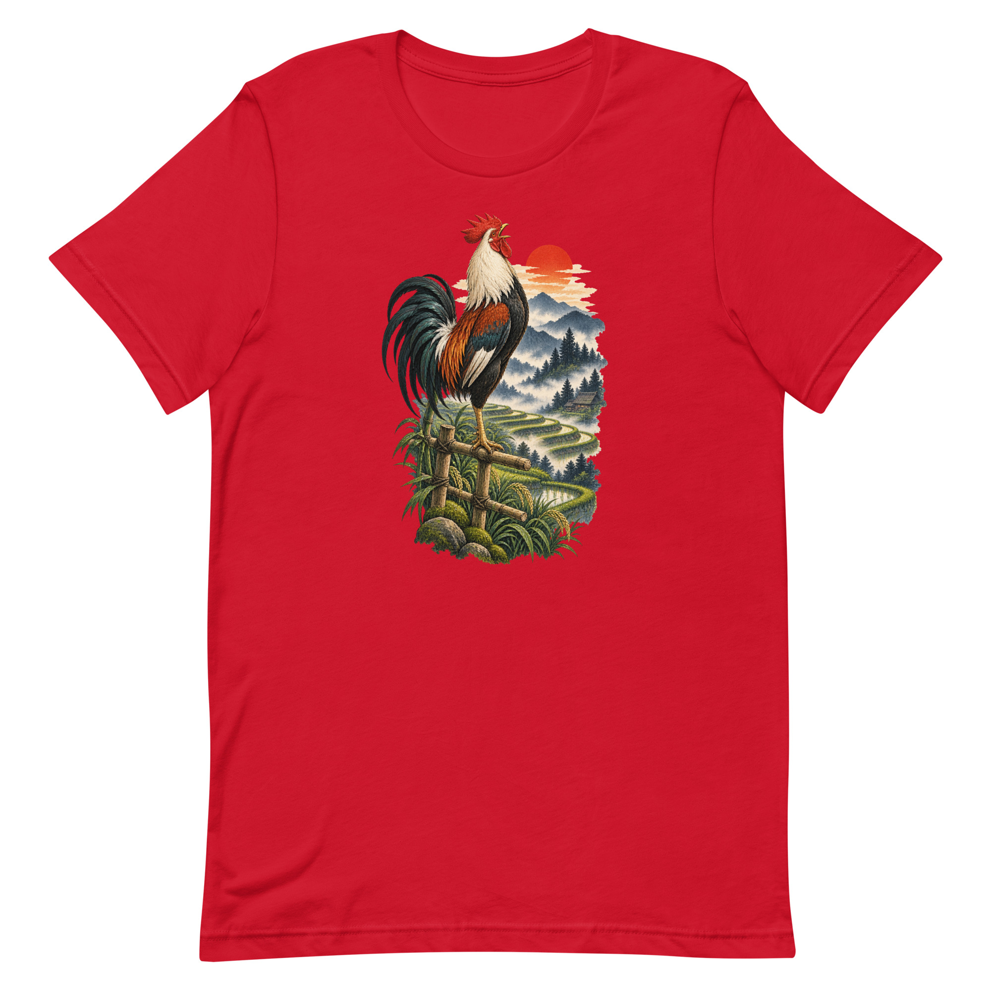Japanese Rooster Rice Terrace Sunrise Art, Japanese Art Tee, Mythology Gift - Image 57
