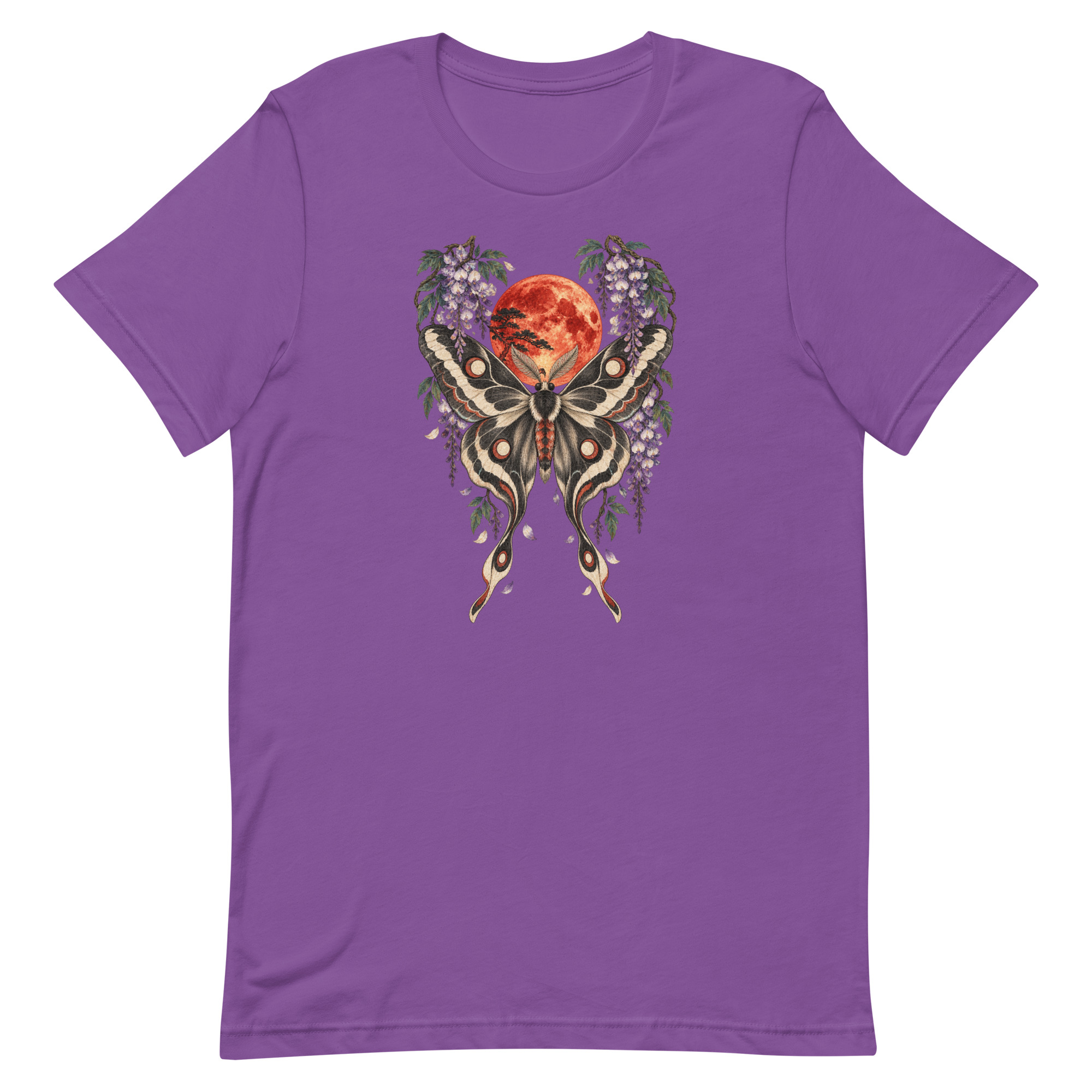 Japanese Moth Red Moon Wisteria Ukiyo-e Art T-Shirt - Image 60