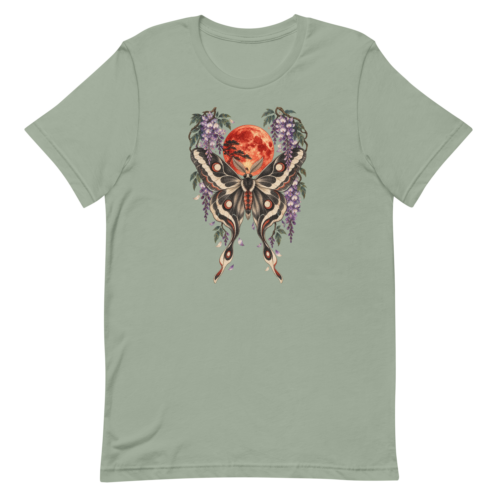 Japanese Moth Red Moon Wisteria Ukiyo-e Art T-Shirt - Image 84