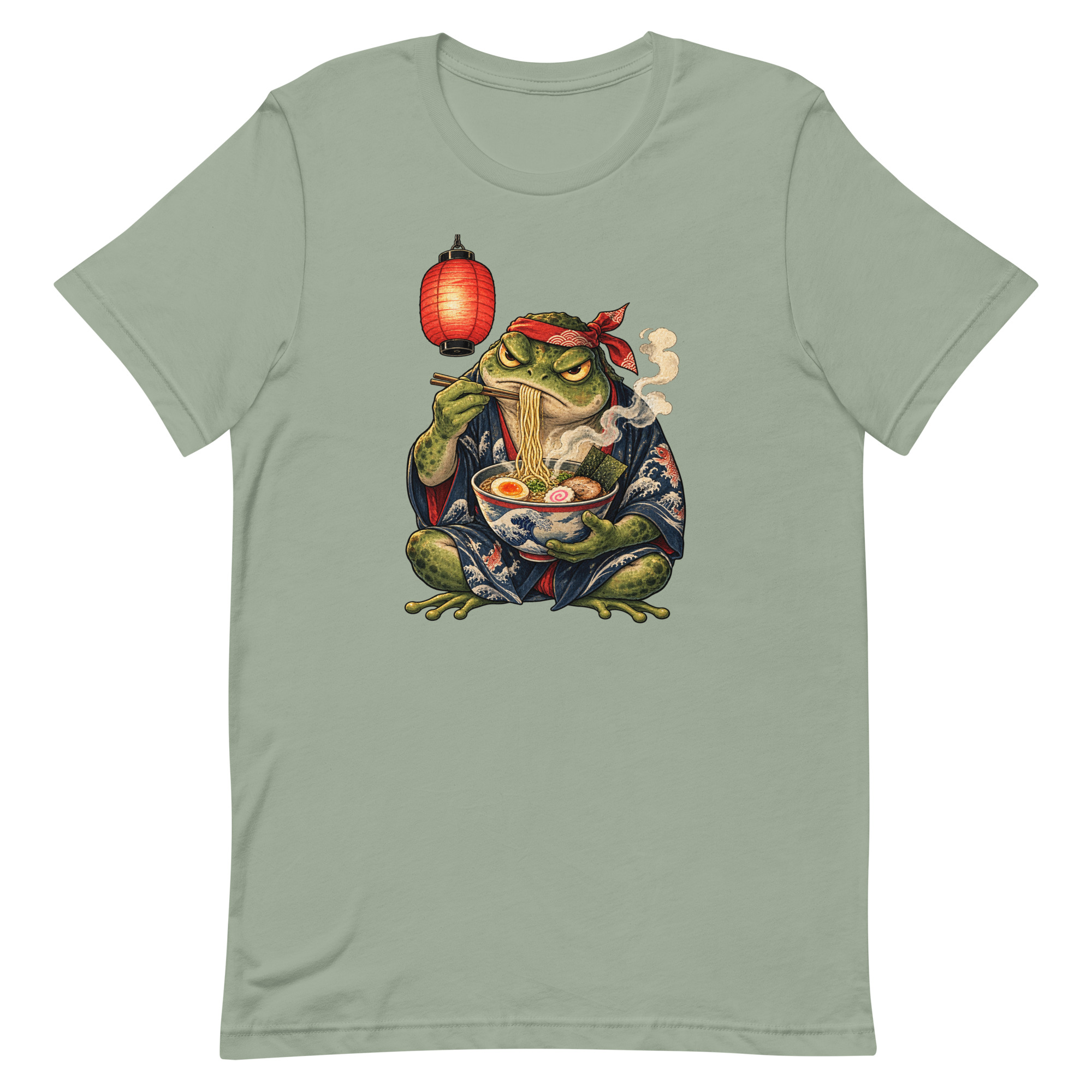 Grumpy Frog Ramen Lantern Japanese Ink Art T-Shirt - Image 84