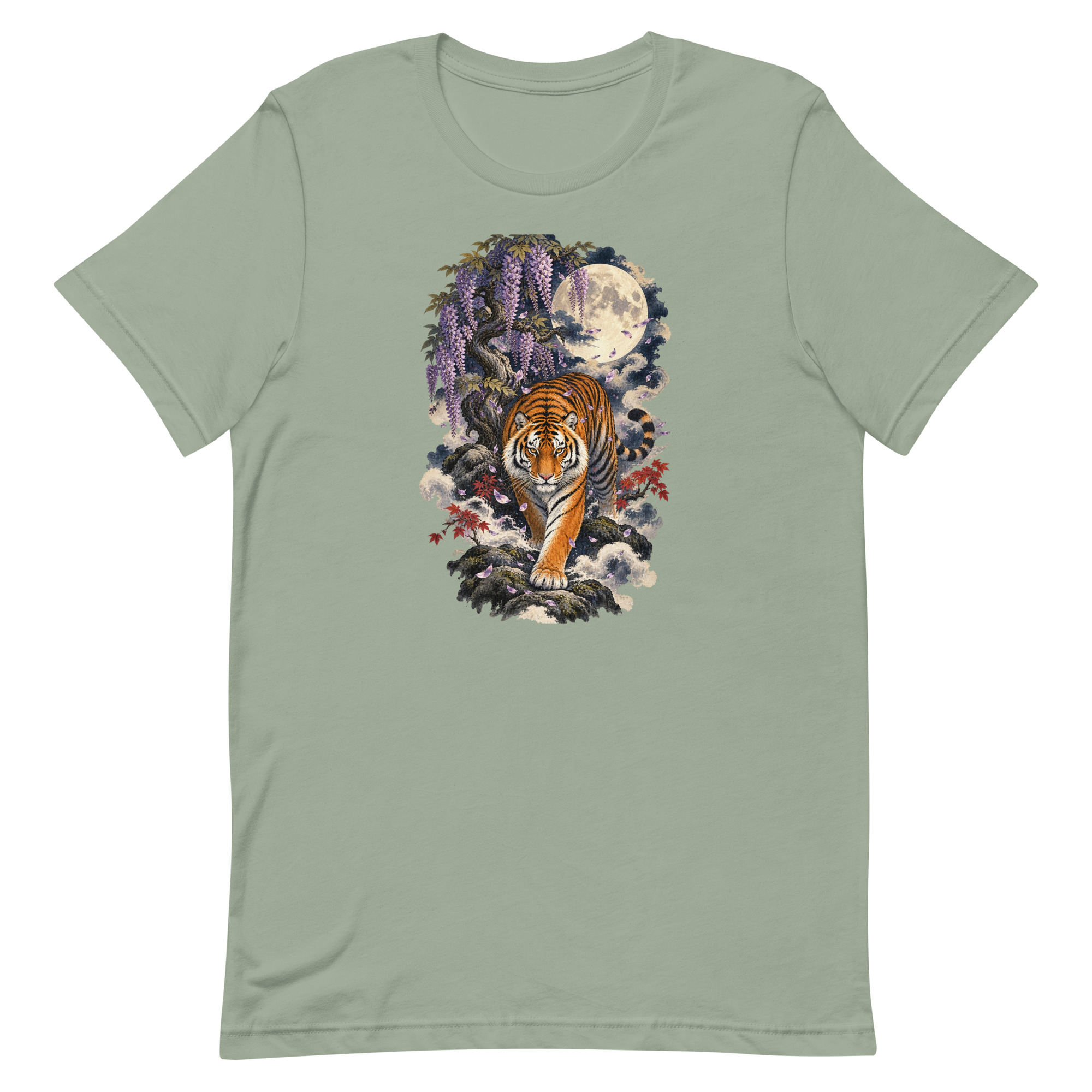Japanese Tiger Wisteria Full Moon Art, Japanese Art Tee, Mythology Gift - Image 82