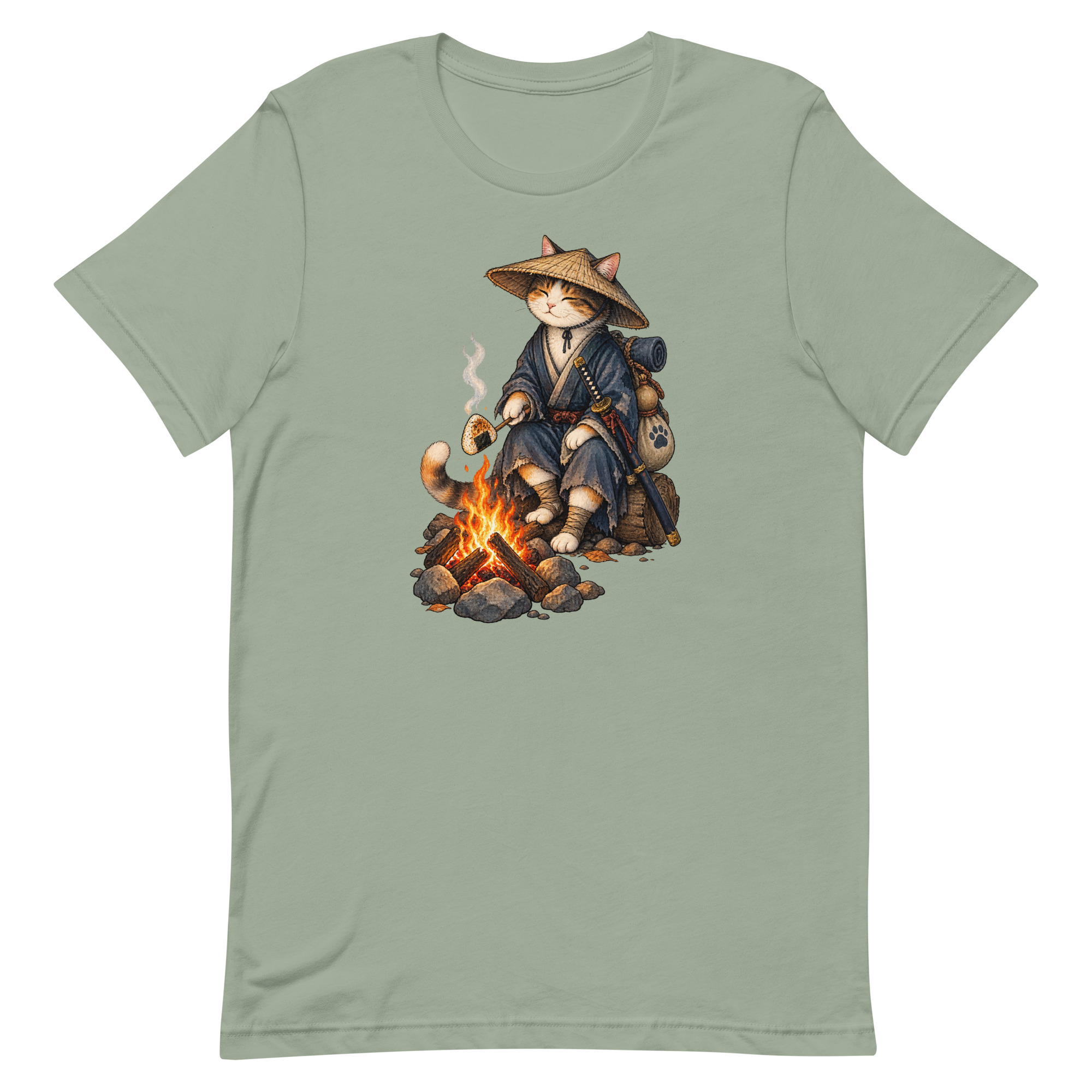 Samurai Cat Onigiri Campfire Japanese Art, Japanese Art Tee, Mythology Gift - Image 84