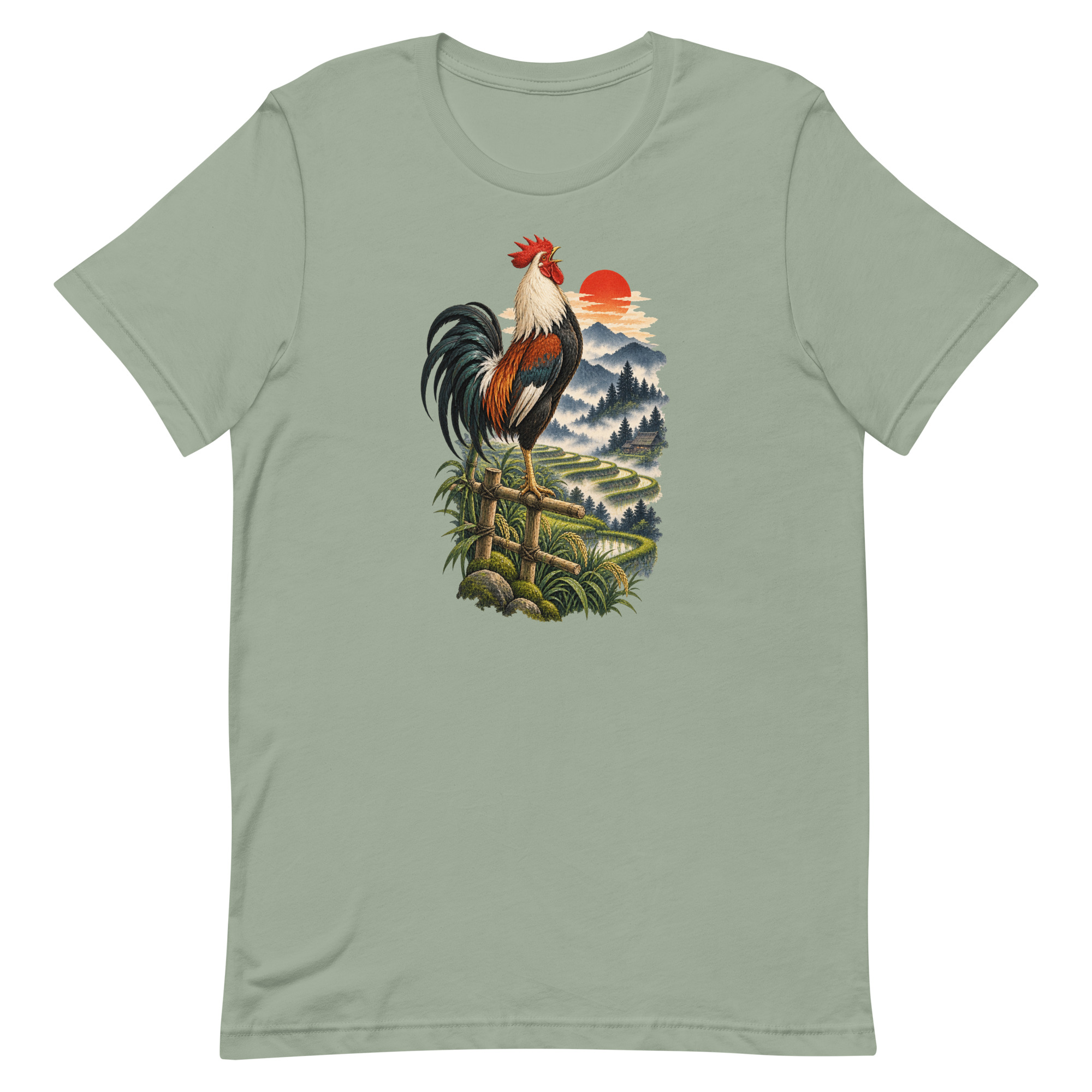 Japanese Rooster Rice Terrace Sunrise Art, Japanese Art Tee, Mythology Gift - Image 82