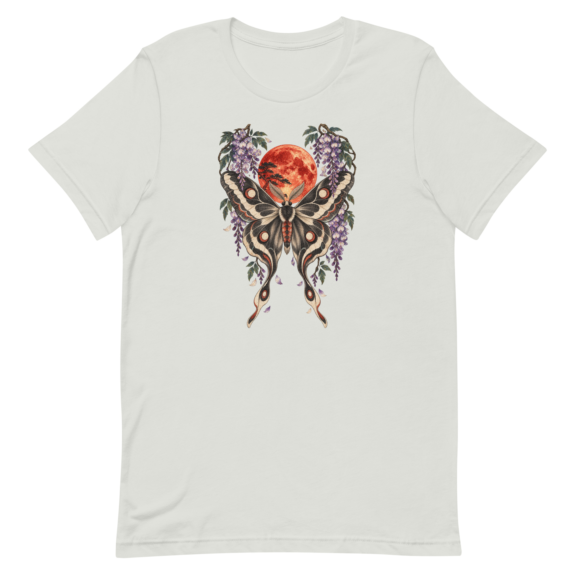Japanese Moth Red Moon Wisteria Ukiyo-e Art T-Shirt - Image 61