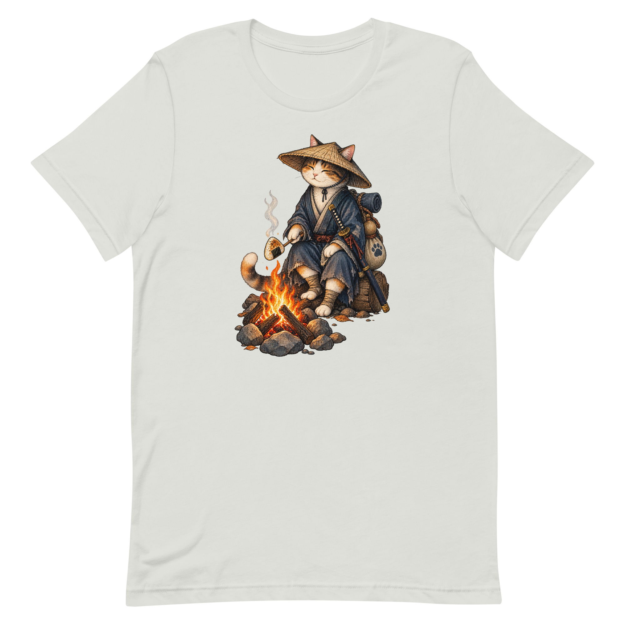 Samurai Cat Onigiri Campfire Japanese Art, Japanese Art Tee, Mythology Gift - Image 61