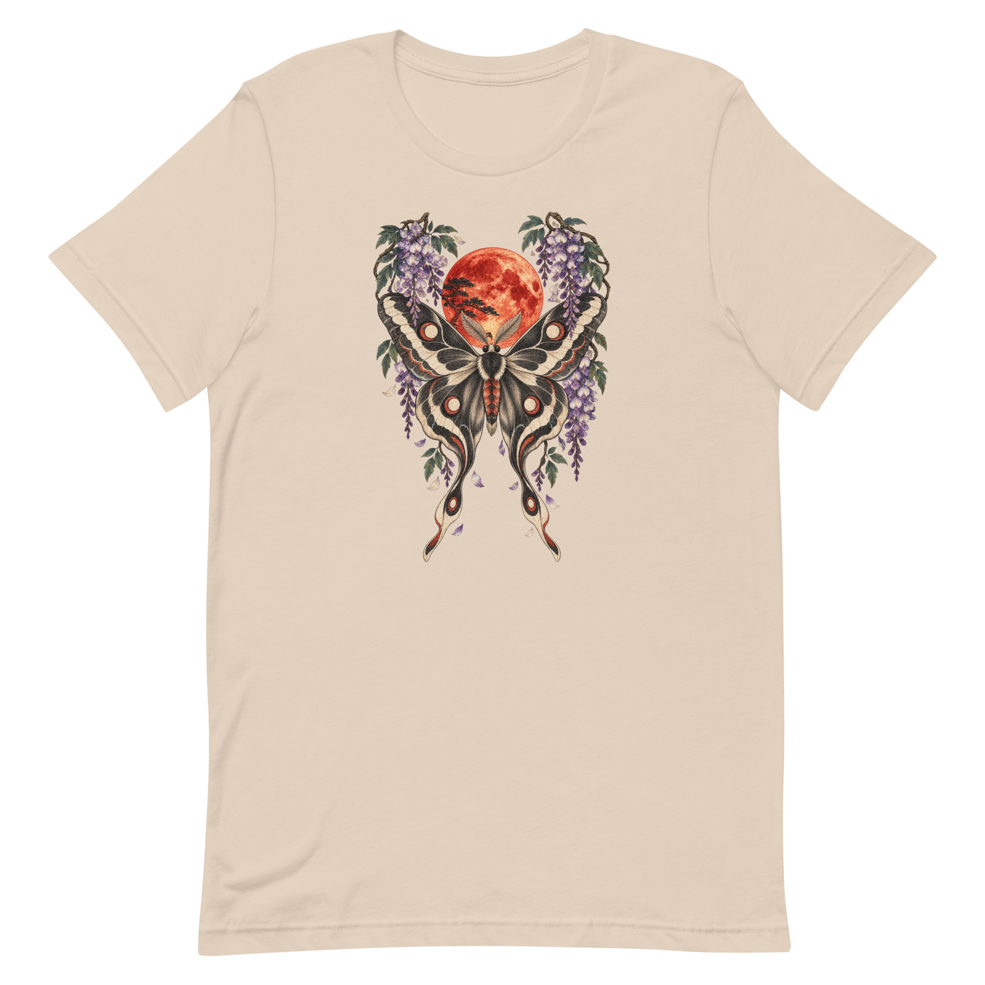 Japanese Moth Red Moon Wisteria Ukiyo-e Art T-Shirt - Image 62