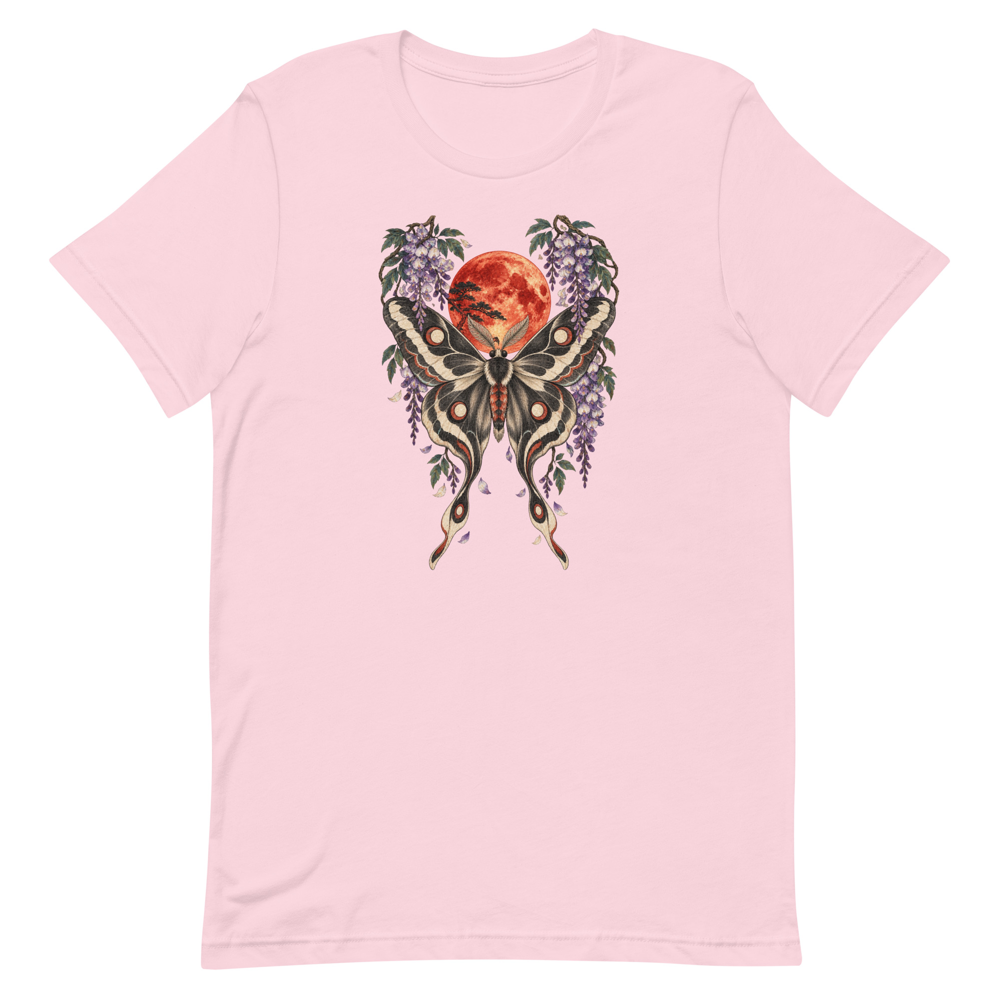 Japanese Moth Red Moon Wisteria Ukiyo-e Art T-Shirt - Image 70