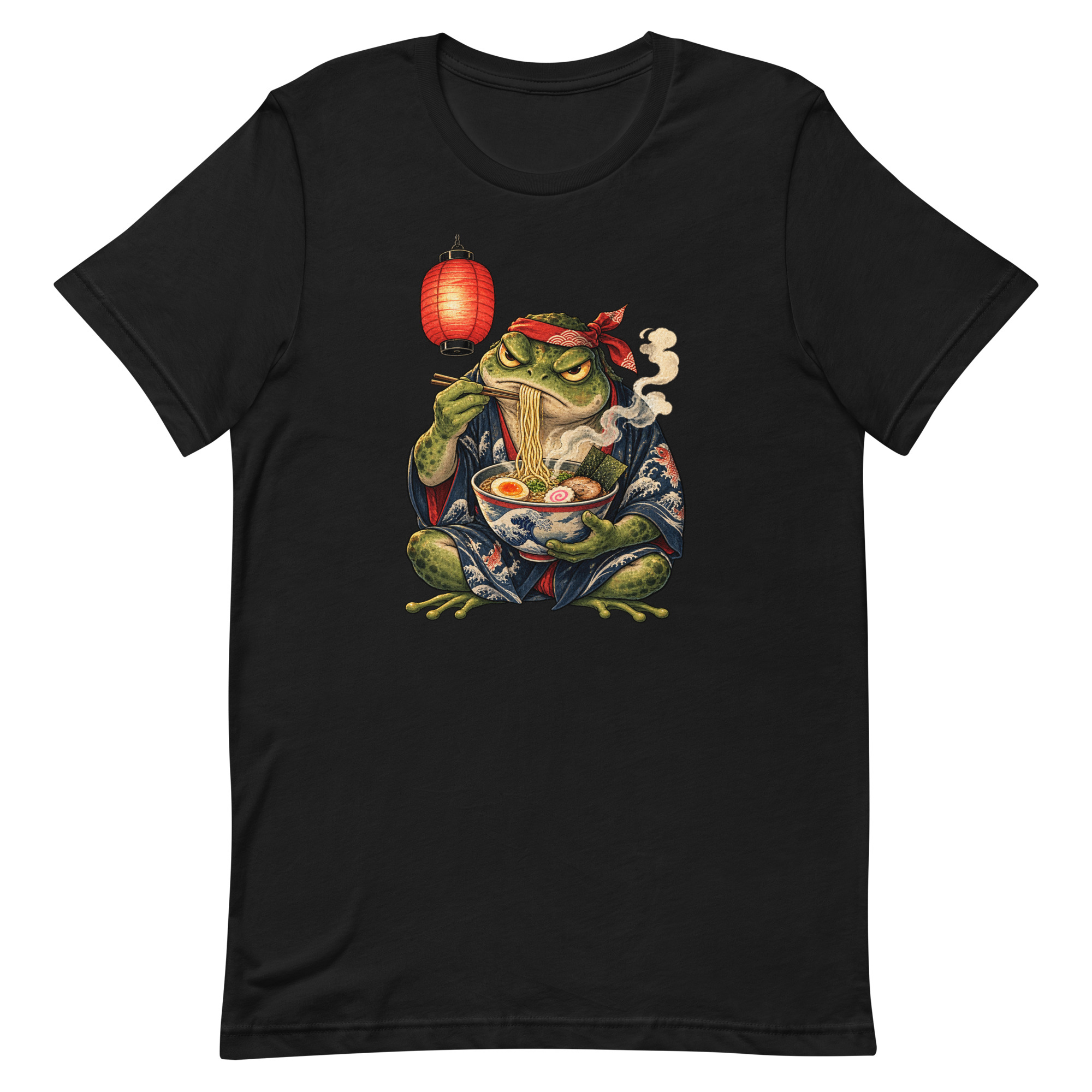 Grumpy Frog Ramen Lantern Japanese Ink Art T-Shirt - Image 80