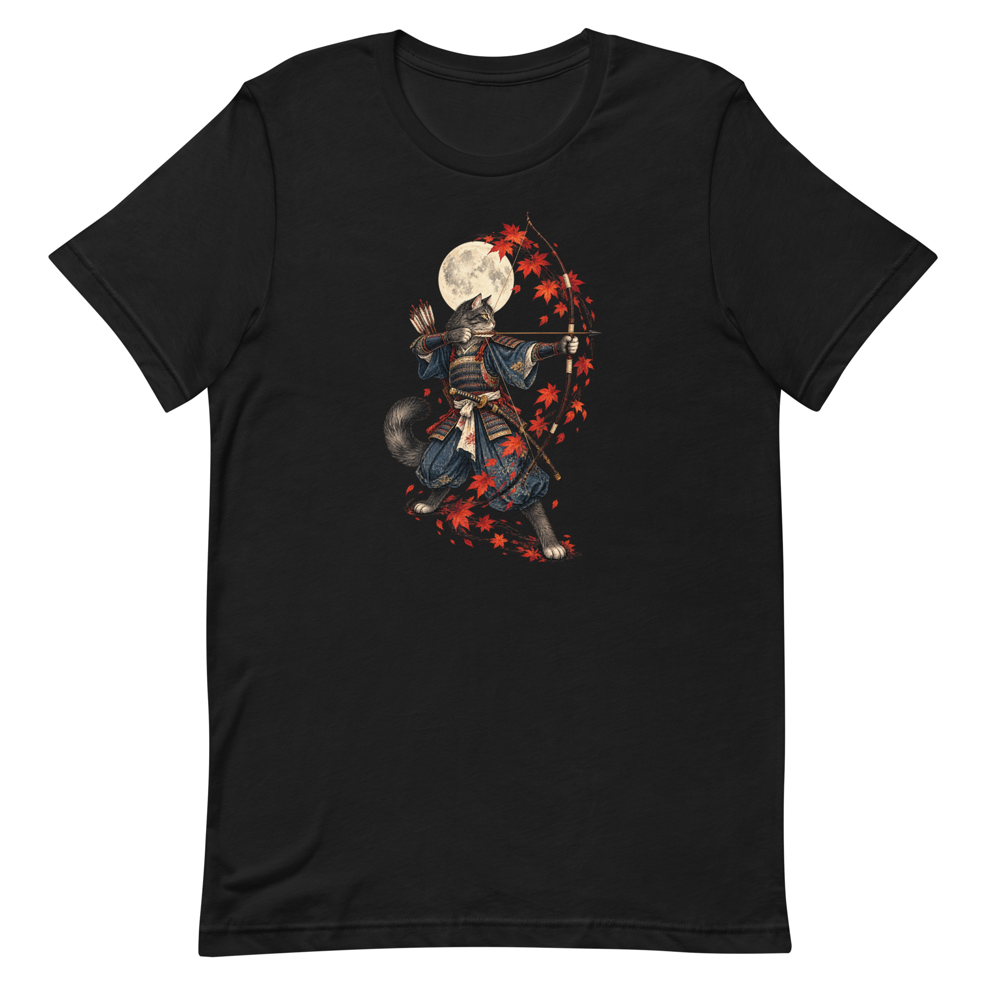 Samurai Cat Archer Maple Moon Japanese Art, Japanese Art Tee, Mythology Gift - Image 80