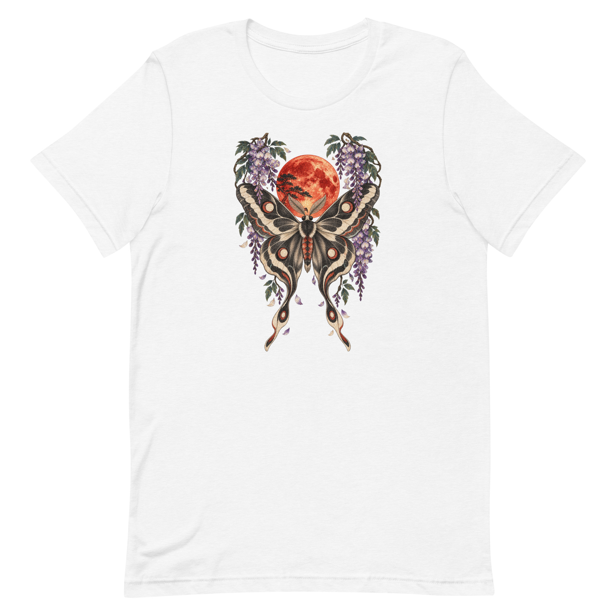 Japanese Moth Red Moon Wisteria Ukiyo-e Art T-Shirt - Image 94