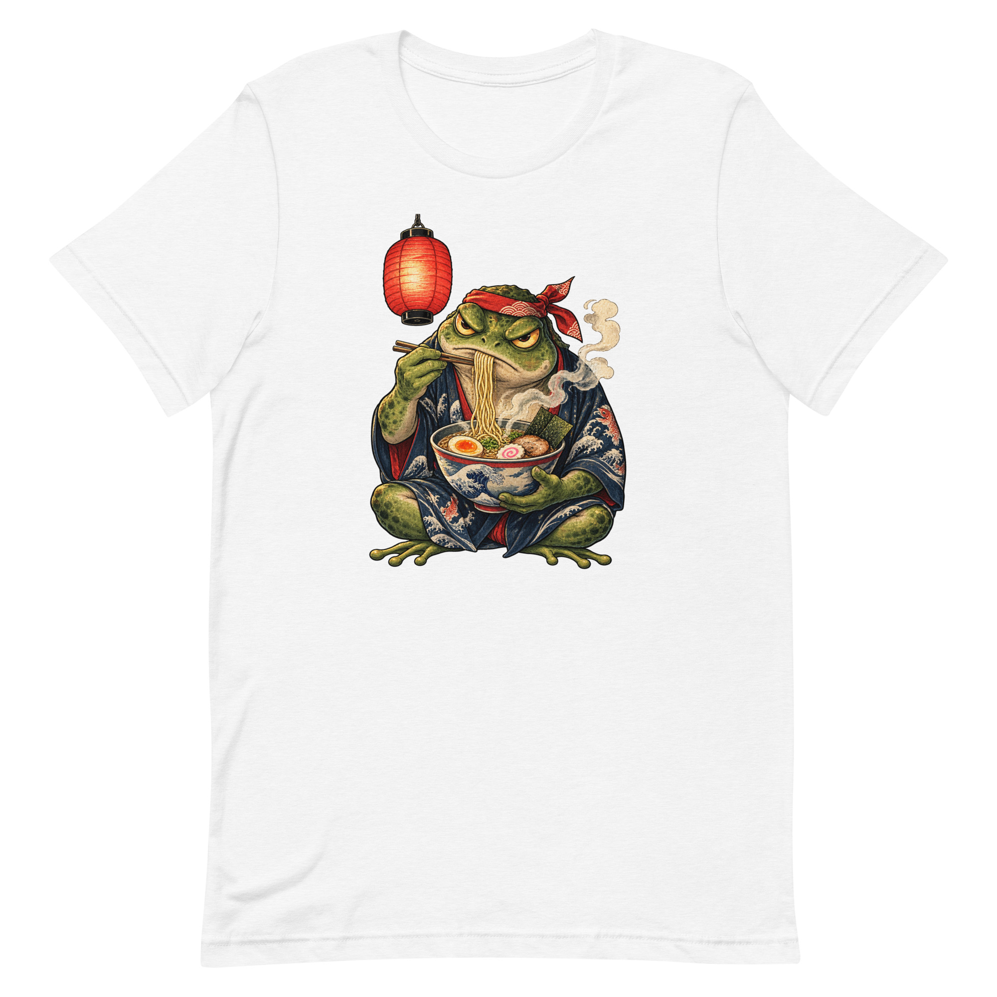 Grumpy Frog Ramen Lantern Japanese Ink Art T-Shirt - Image 94