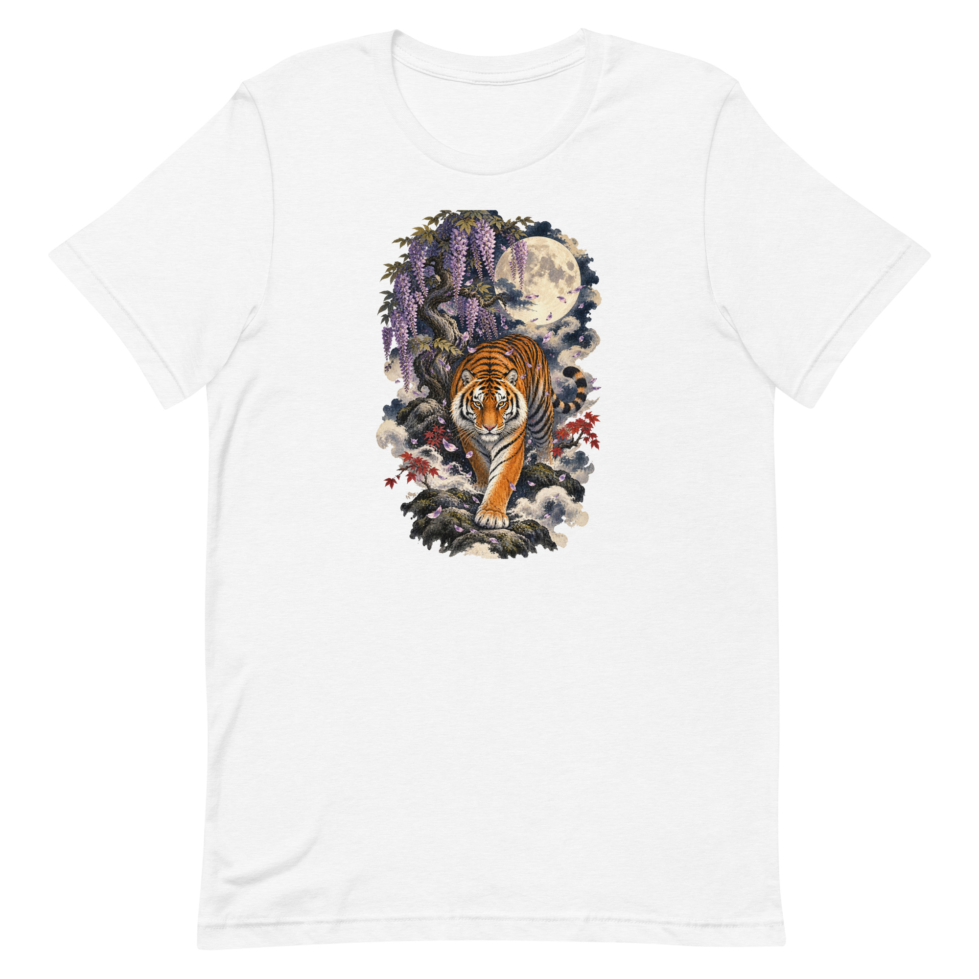 Japanese Tiger Wisteria Full Moon Art, Japanese Art Tee, Mythology Gift - Image 92
