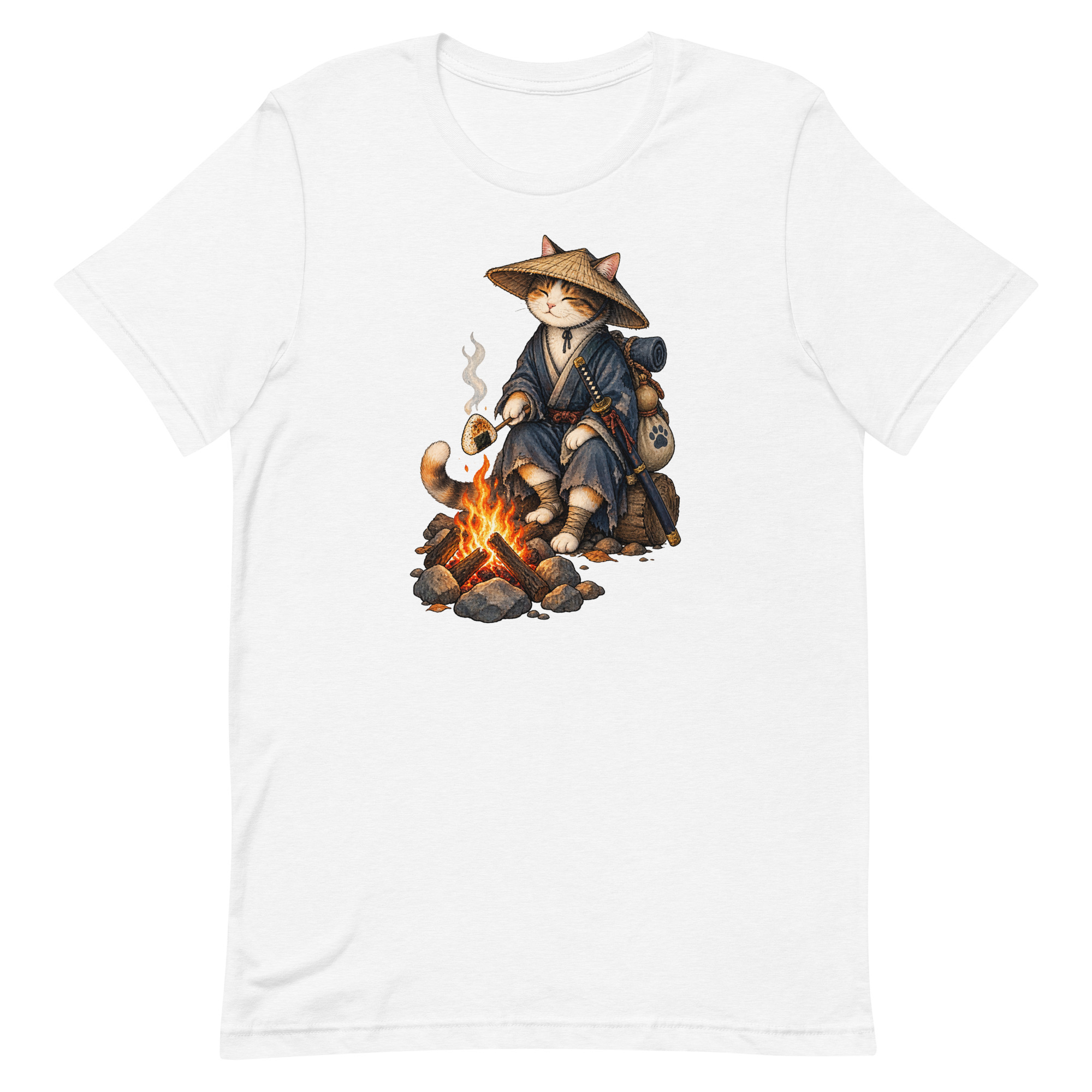 Samurai Cat Onigiri Campfire Japanese Art, Japanese Art Tee, Mythology Gift - Image 94