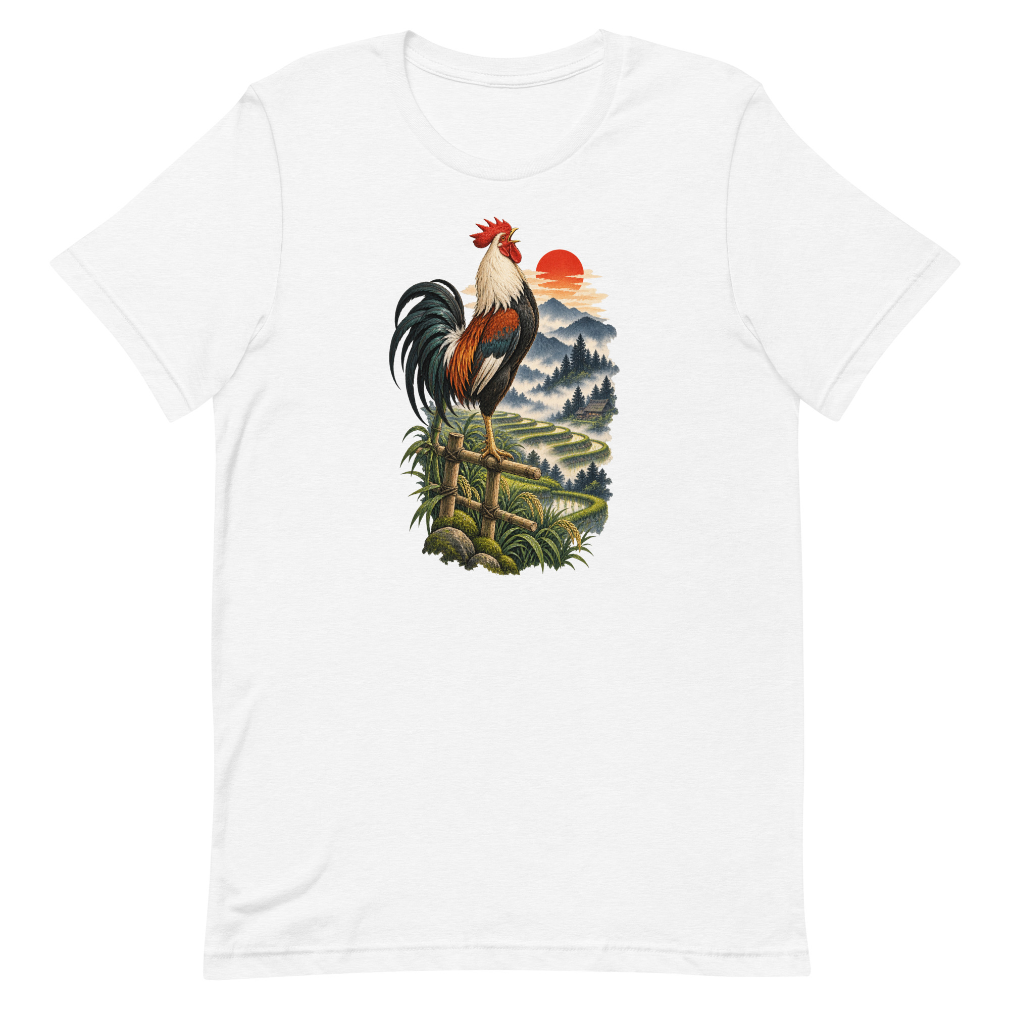 Japanese Rooster Rice Terrace Sunrise Art, Japanese Art Tee, Mythology Gift - Image 92