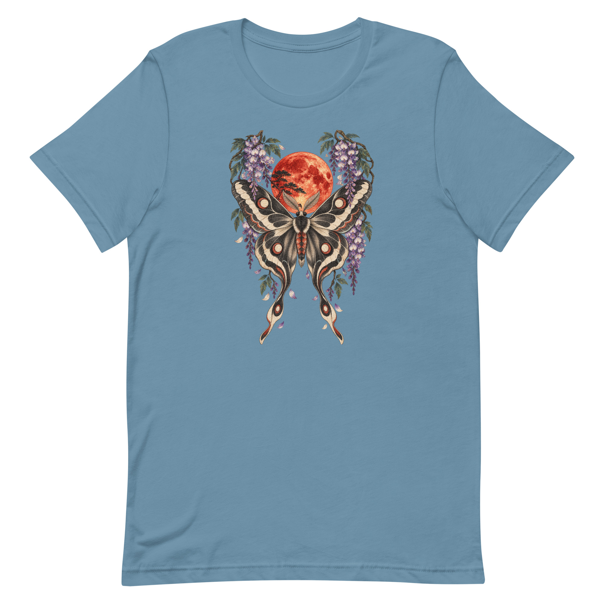 Japanese Moth Red Moon Wisteria Ukiyo-e Art T-Shirt - Image 63