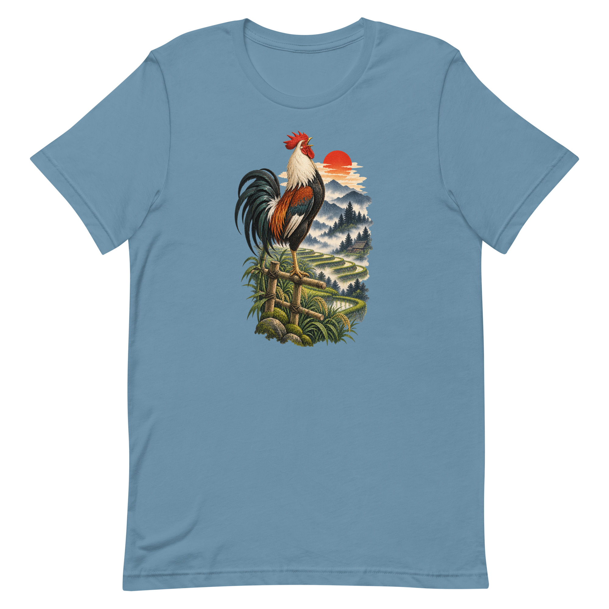 Japanese Rooster Rice Terrace Sunrise Art, Japanese Art Tee, Mythology Gift - Image 61