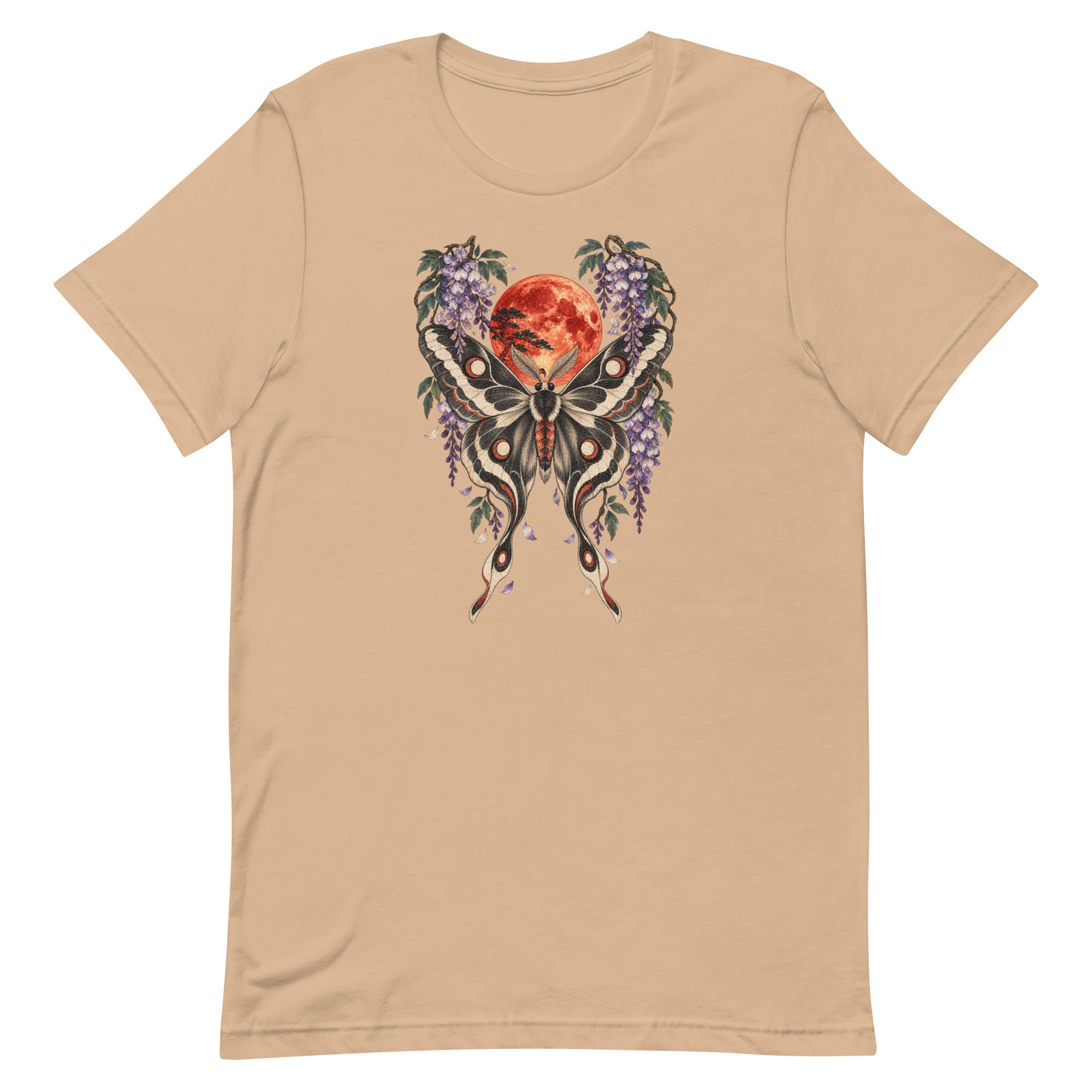 Japanese Moth Red Moon Wisteria Ukiyo-e Art T-Shirt - Image 65