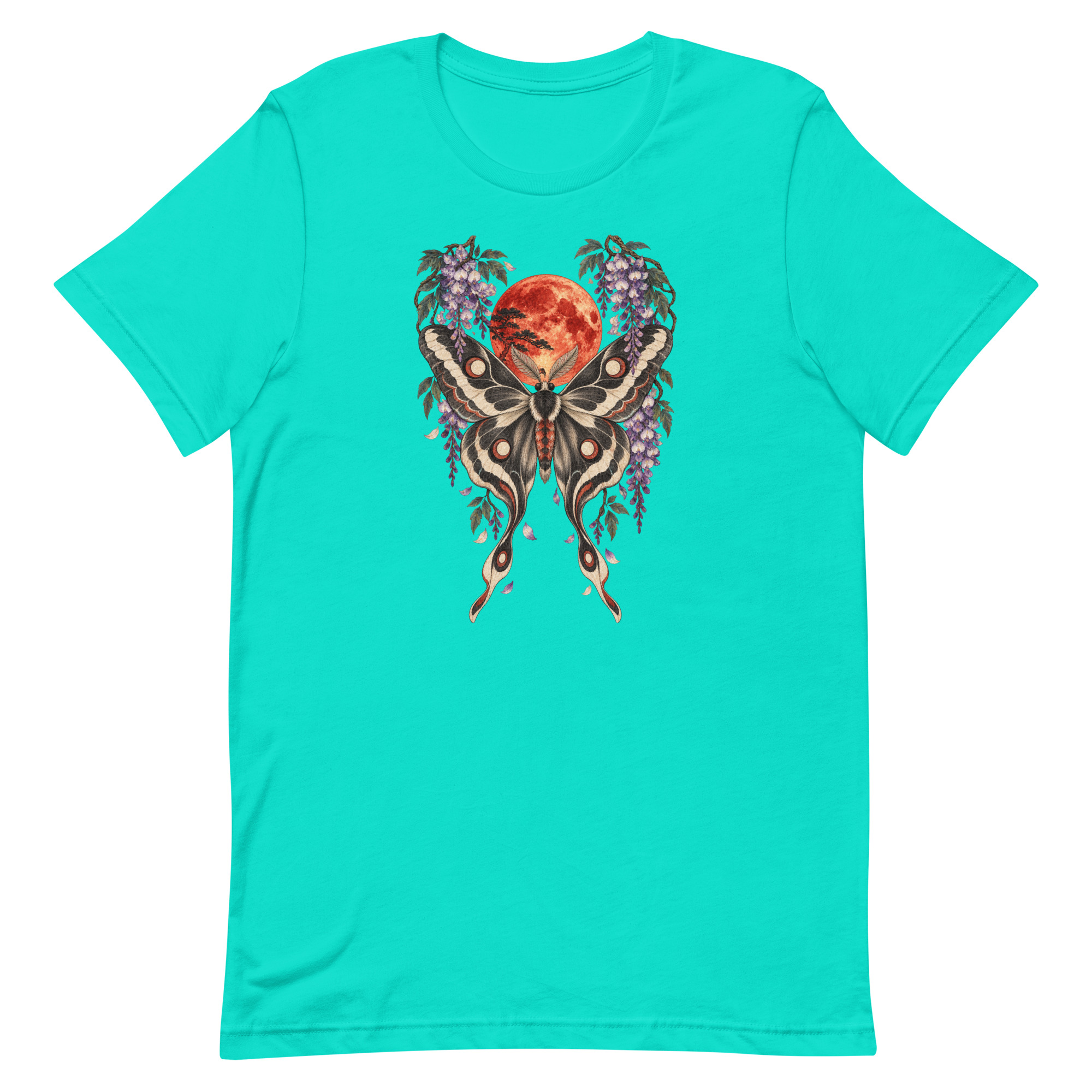 Japanese Moth Red Moon Wisteria Ukiyo-e Art T-Shirt - Image 85