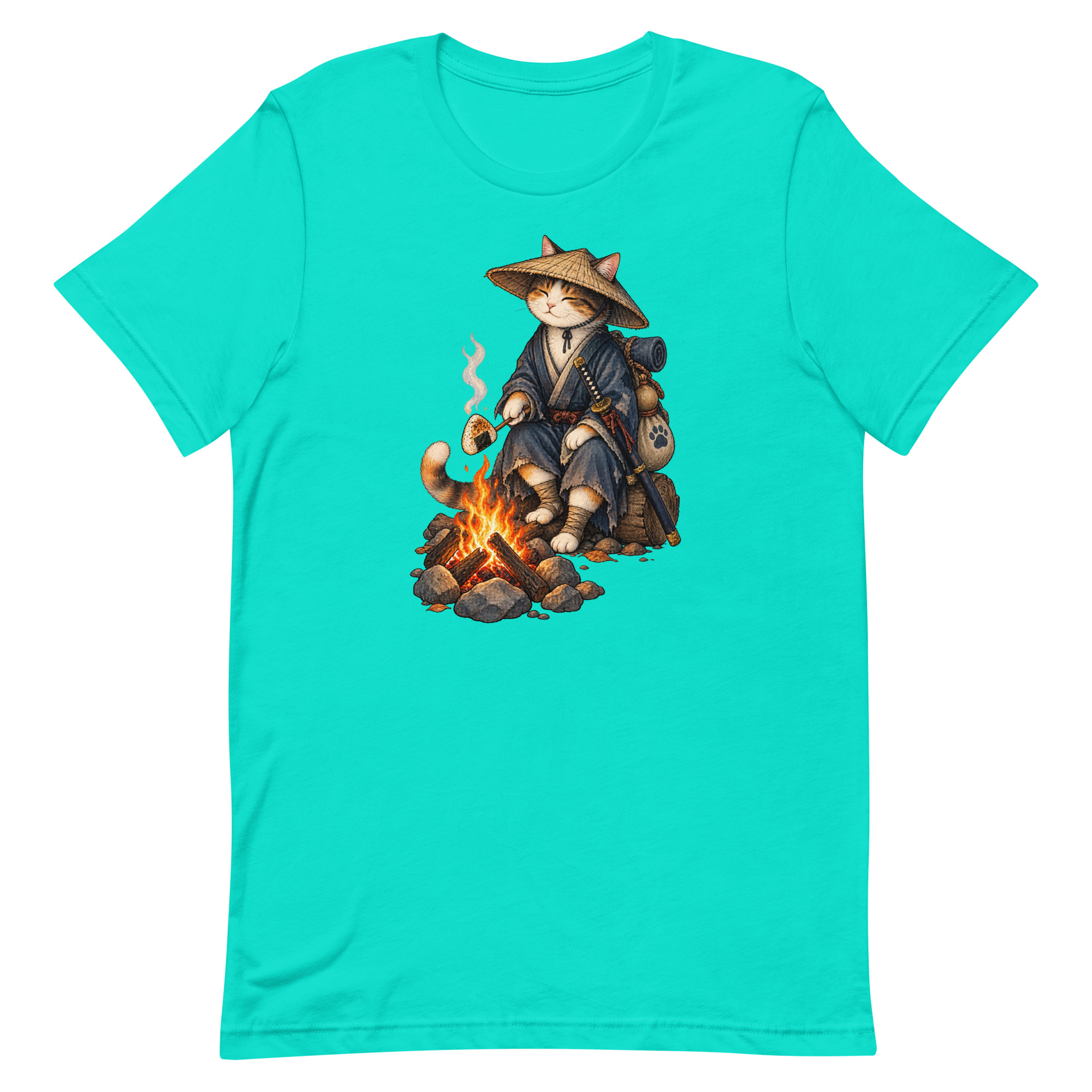 Samurai Cat Onigiri Campfire Japanese Art, Japanese Art Tee, Mythology Gift - Image 85