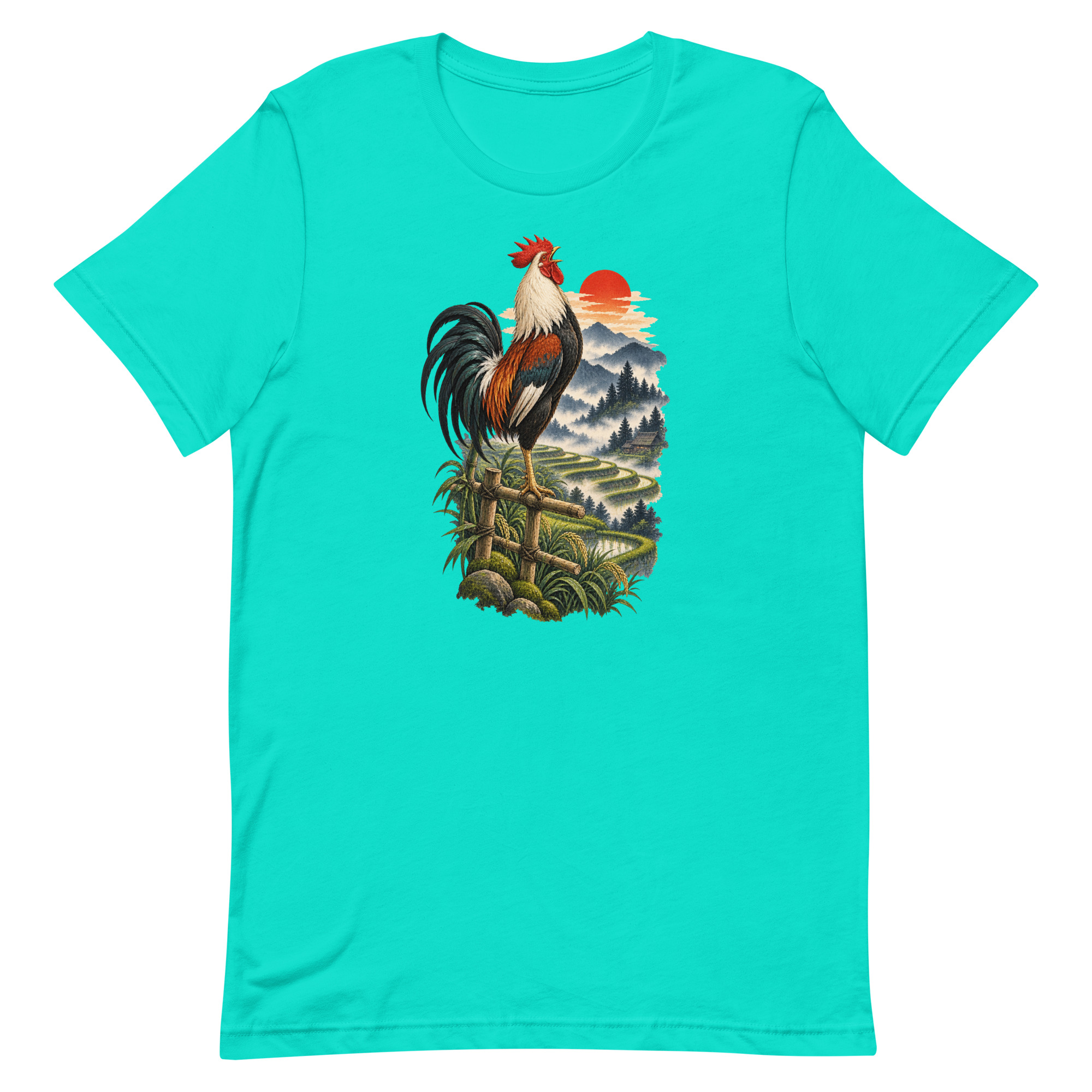 Japanese Rooster Rice Terrace Sunrise Art, Japanese Art Tee, Mythology Gift - Image 83