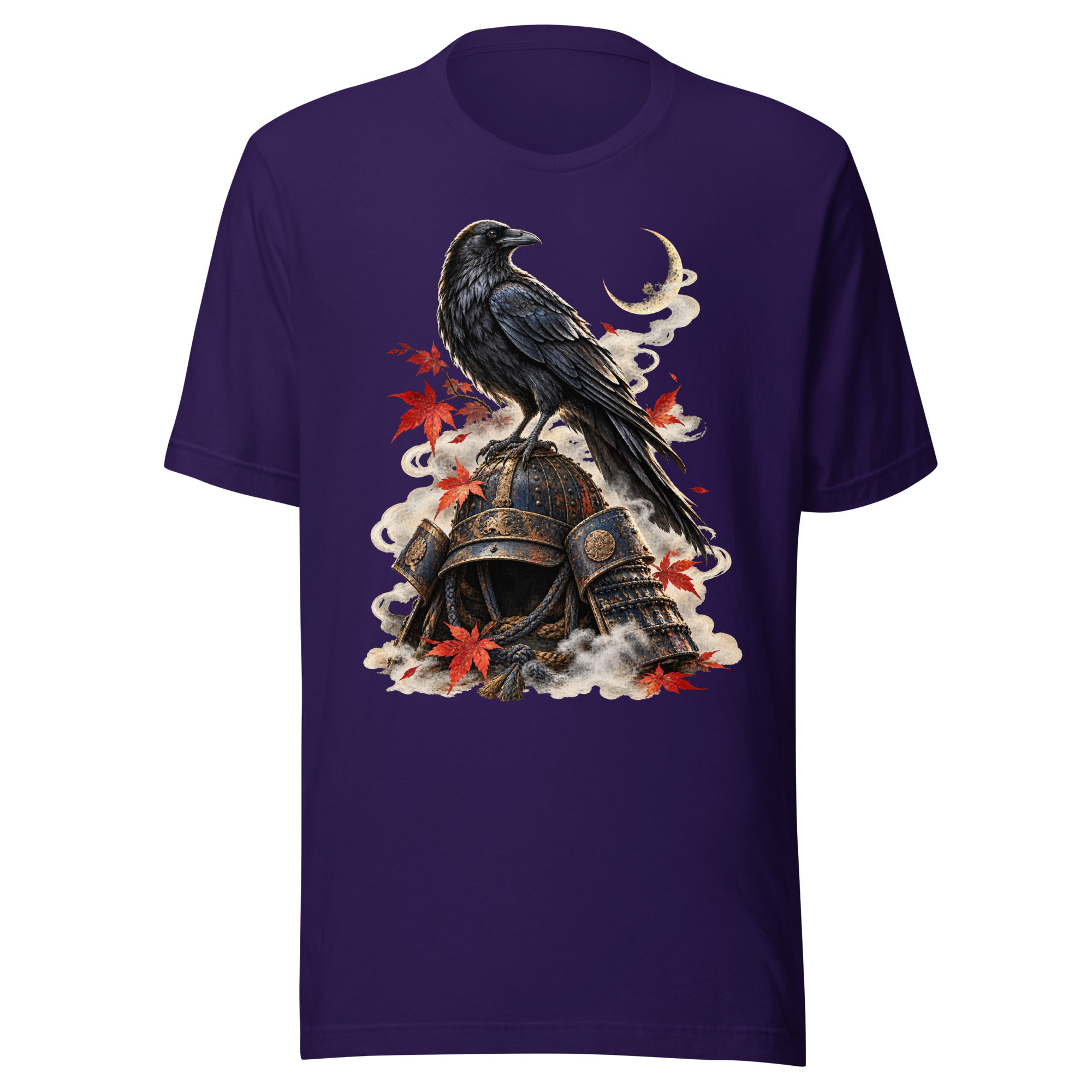 Raven Samurai Helmet Japanese Warrior Bird Art T-Shirt - Image 5