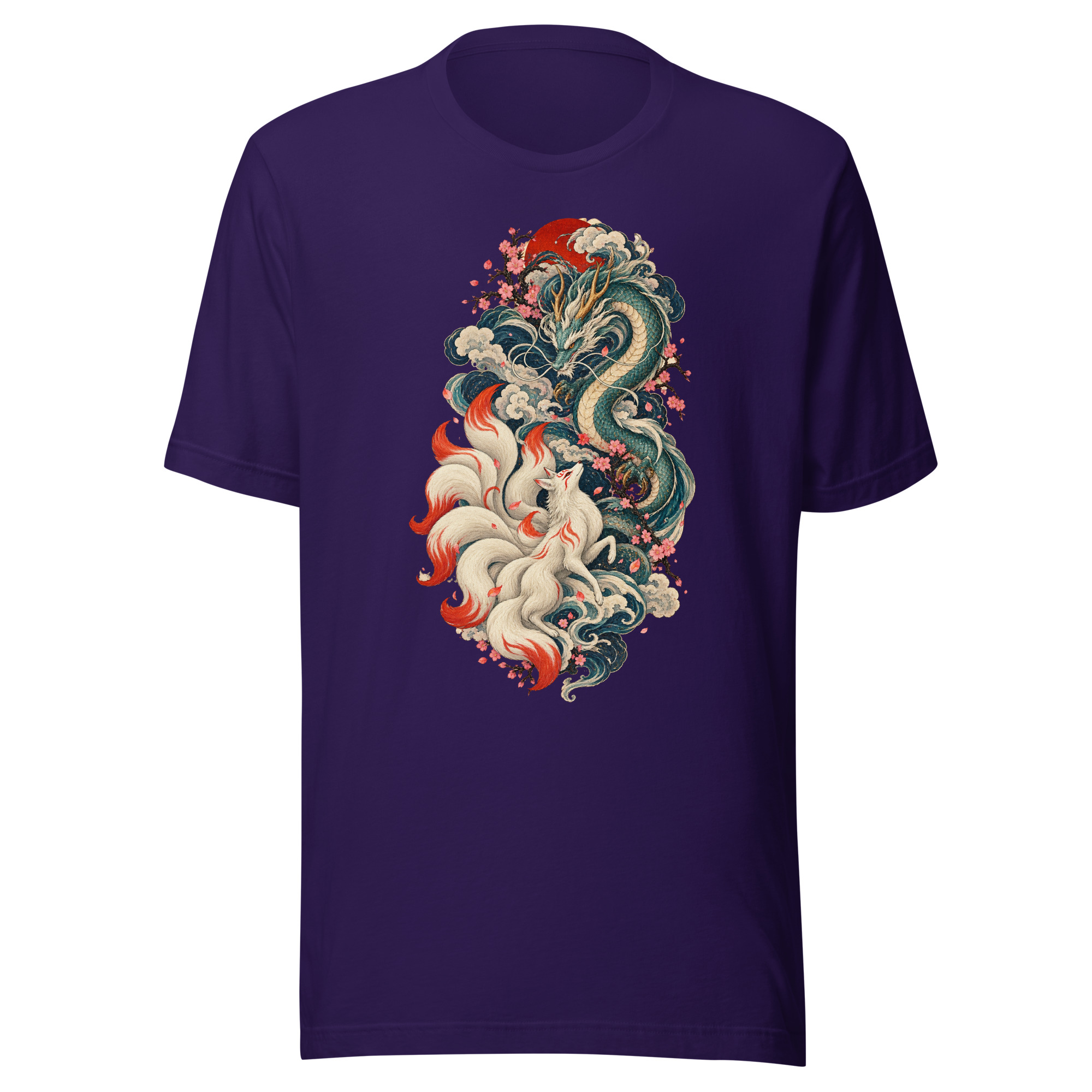 Kitsune Dragon Spiral Japanese Mythology Art T-Shirt - Image 5