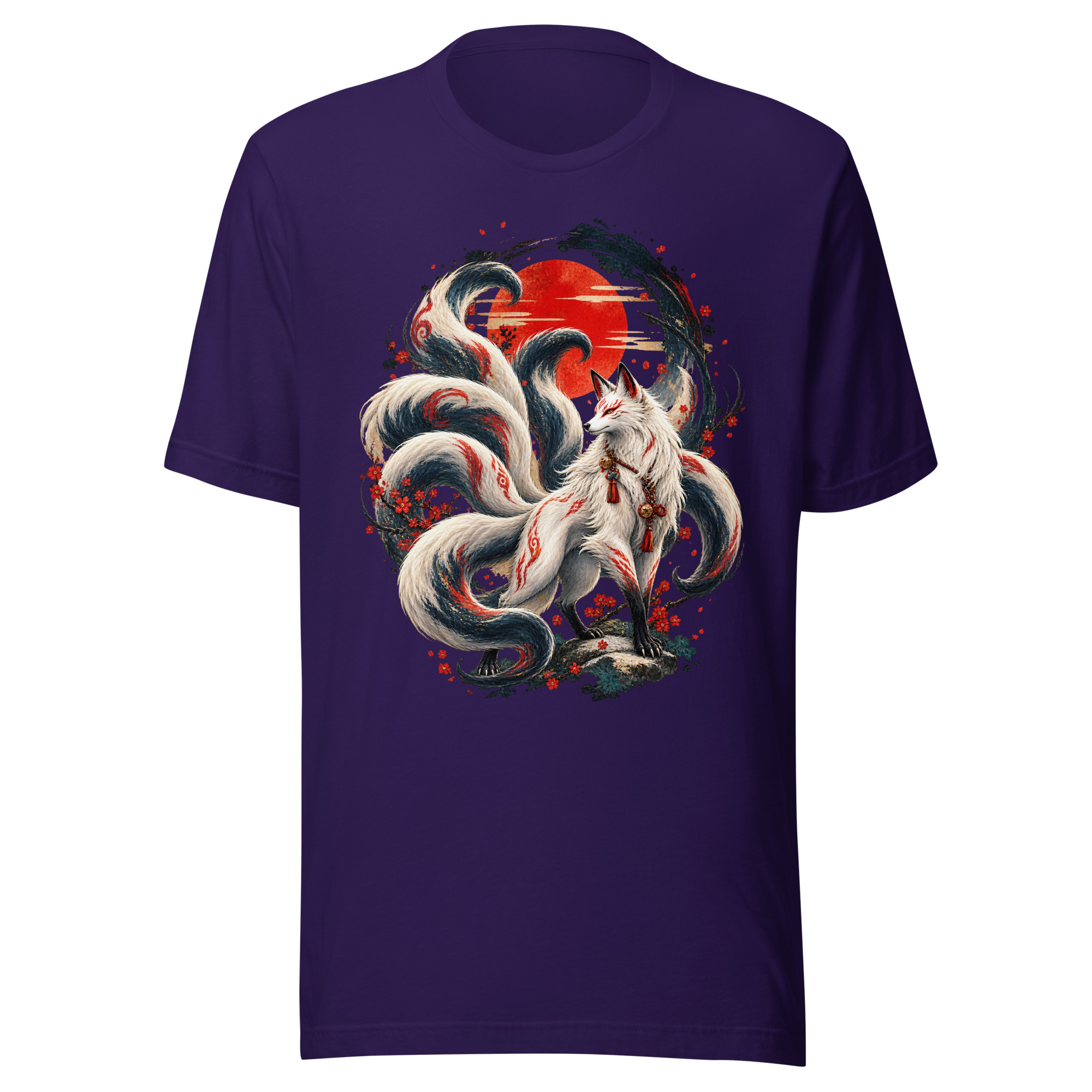 Nine Tailed Fox Red Sun Enso Japanese Mythology T-Shirt - Image 5