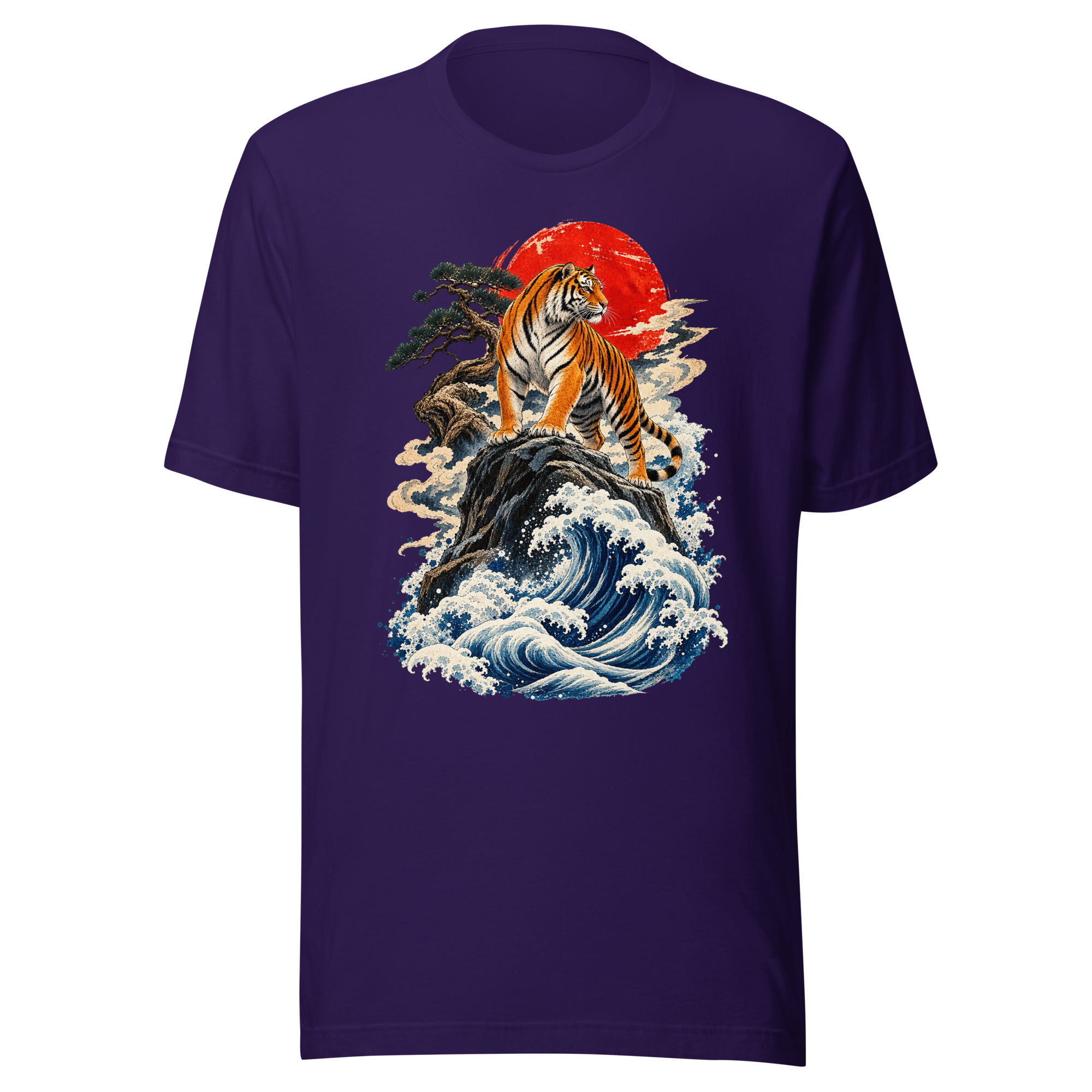 Japanese Tiger Great Wave Woodblock Art T-Shirt - Image 5