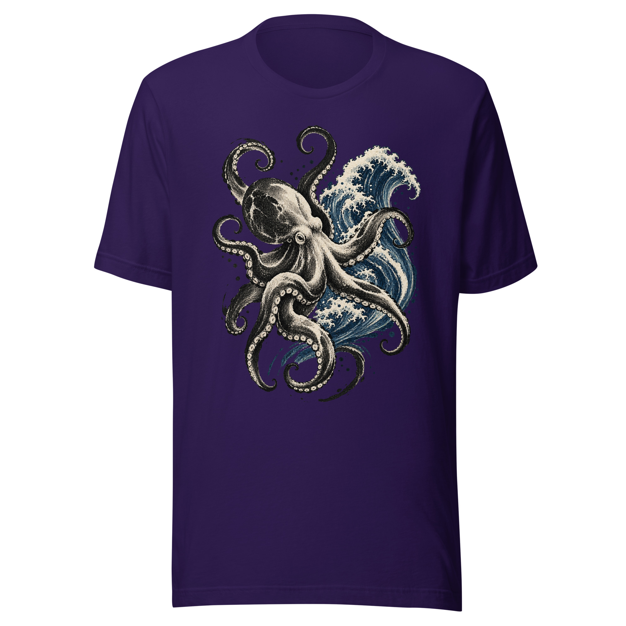 Gyotaku Octopus Great Wave Japanese Ink Art T-Shirt - Image 5