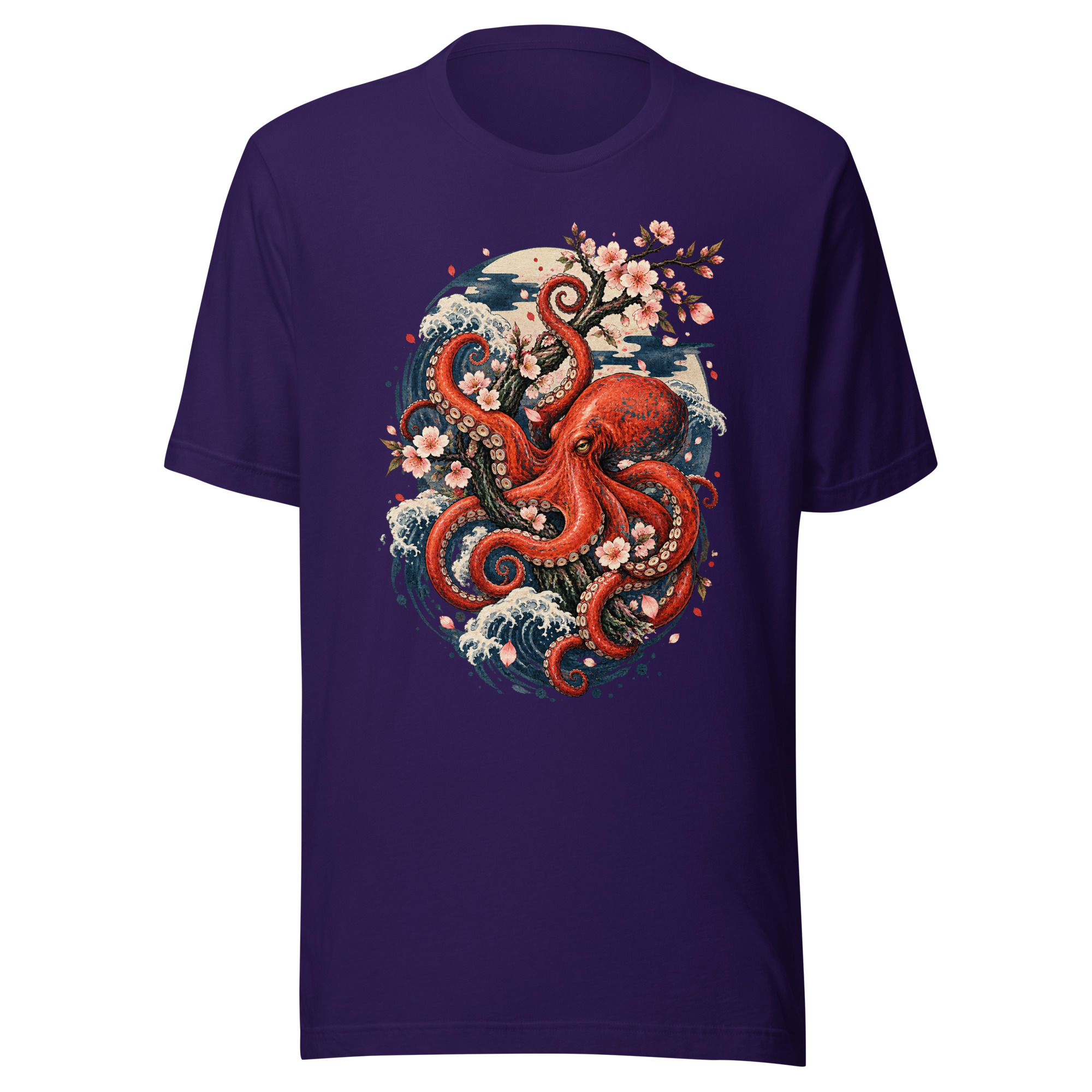 Octopus Cherry Blossom Japanese Woodblock Art T-Shirt - Image 5