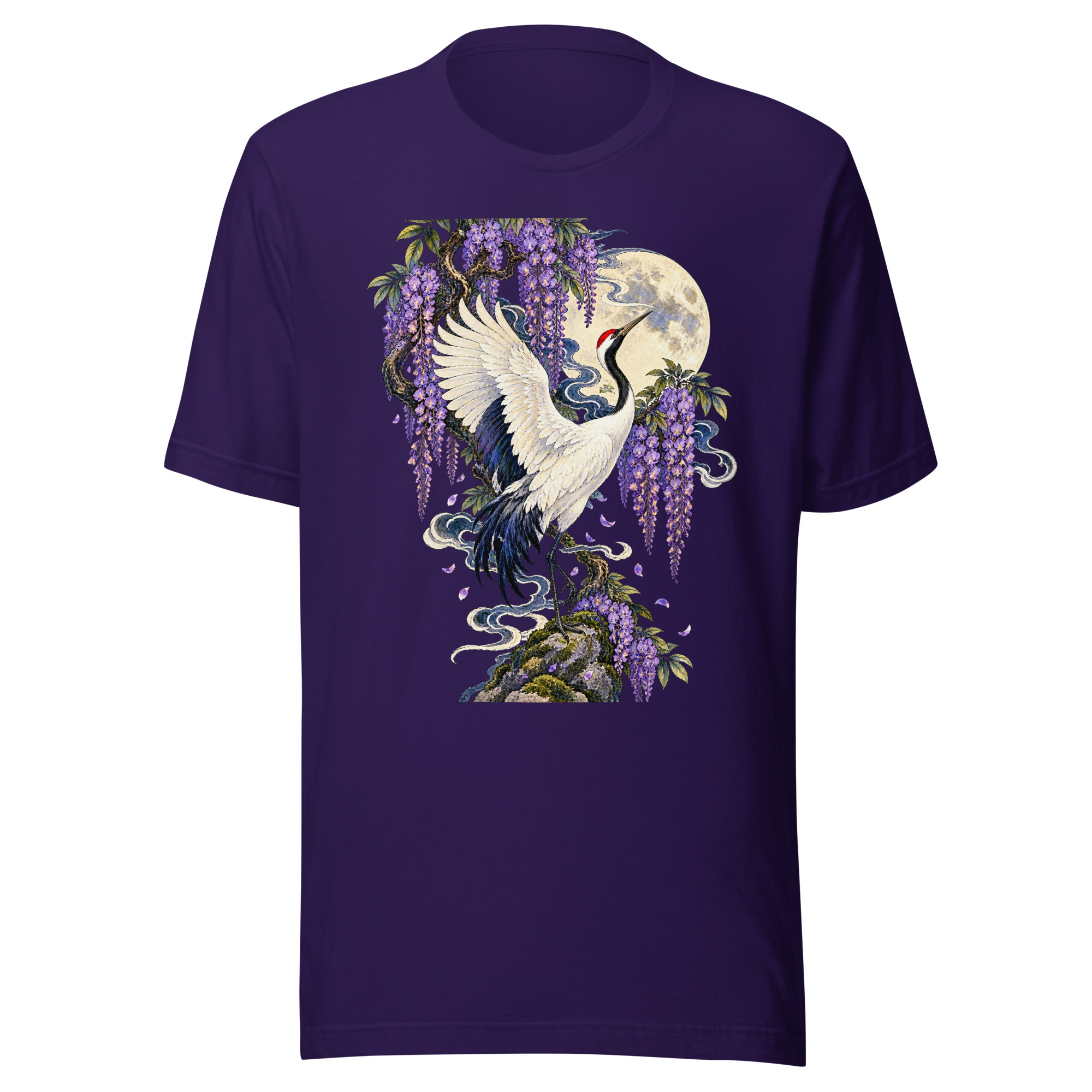 Crane Wisteria Full Moon Japanese Art T-Shirt - Image 5