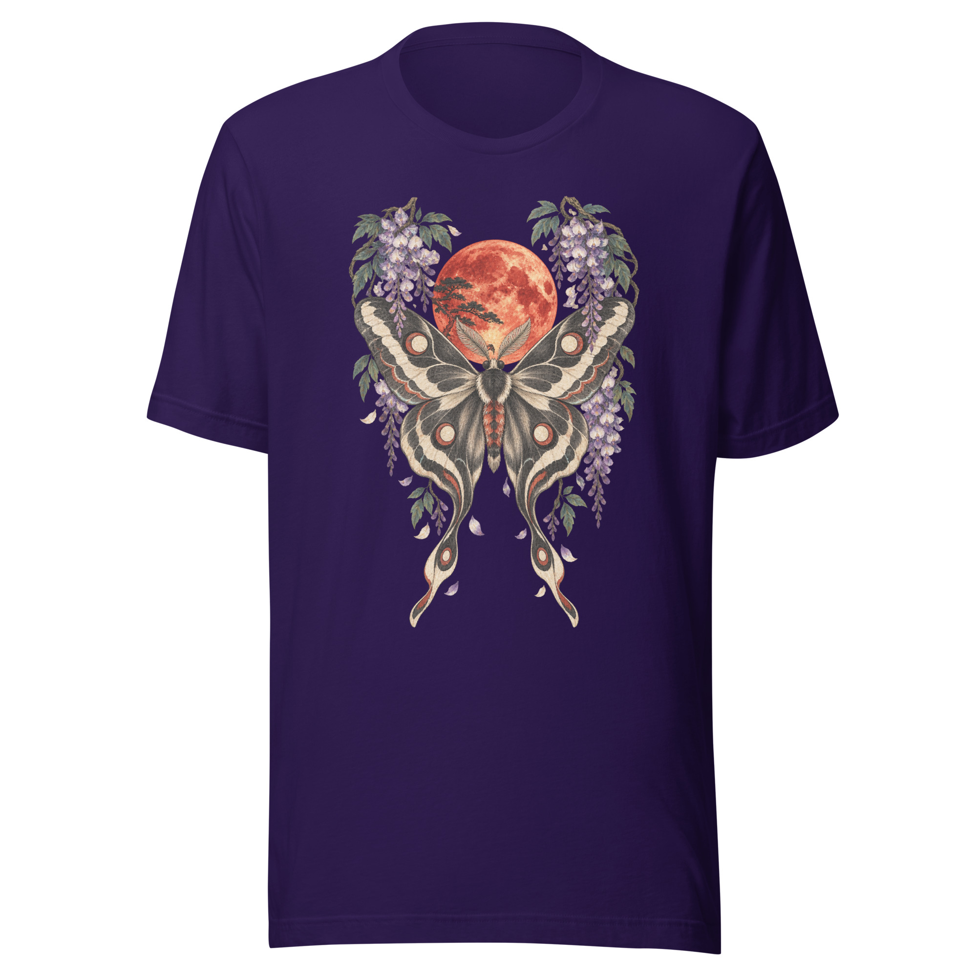 Japanese Moth Red Moon Wisteria Ukiyo-e Art T-Shirt - Image 99
