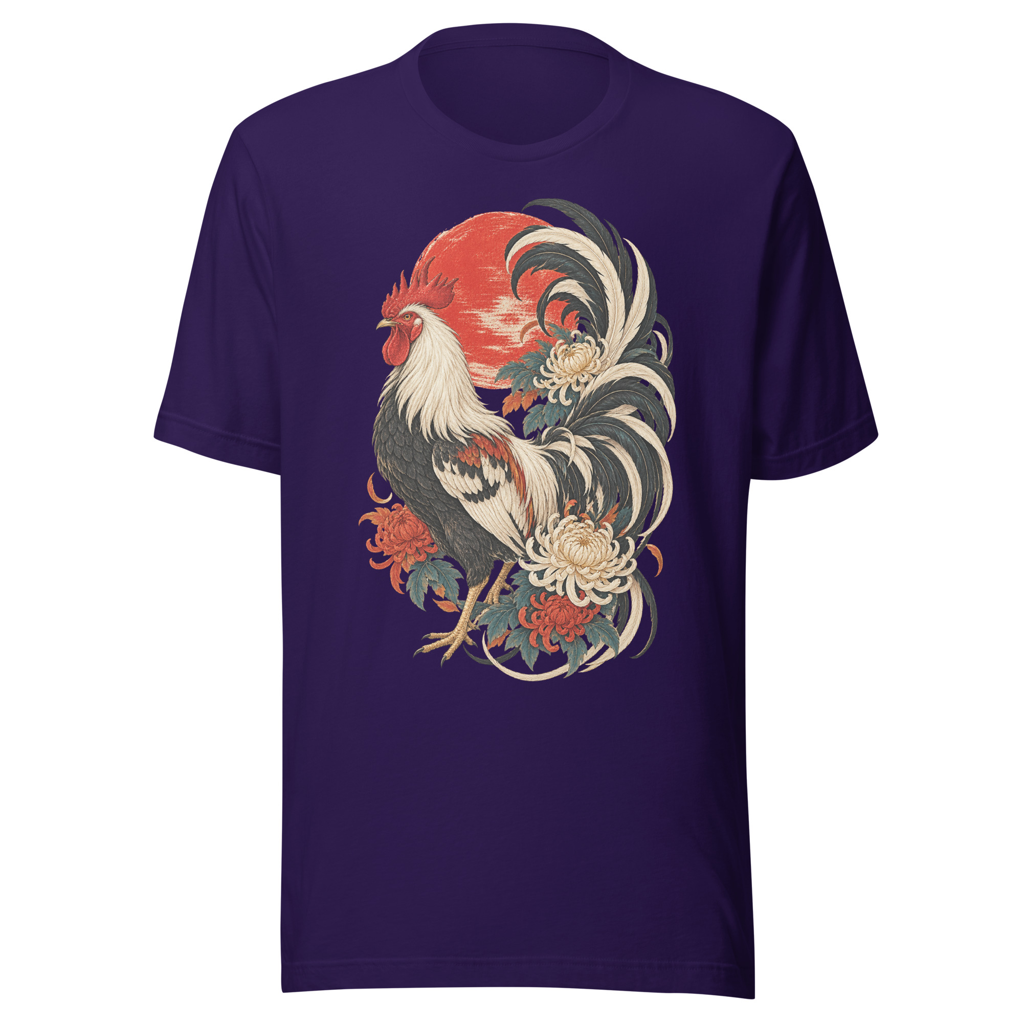 Japanese Rooster Red Sun Chrysanthemum Art, Japanese Art Tee, Mythology Gift - Image 132