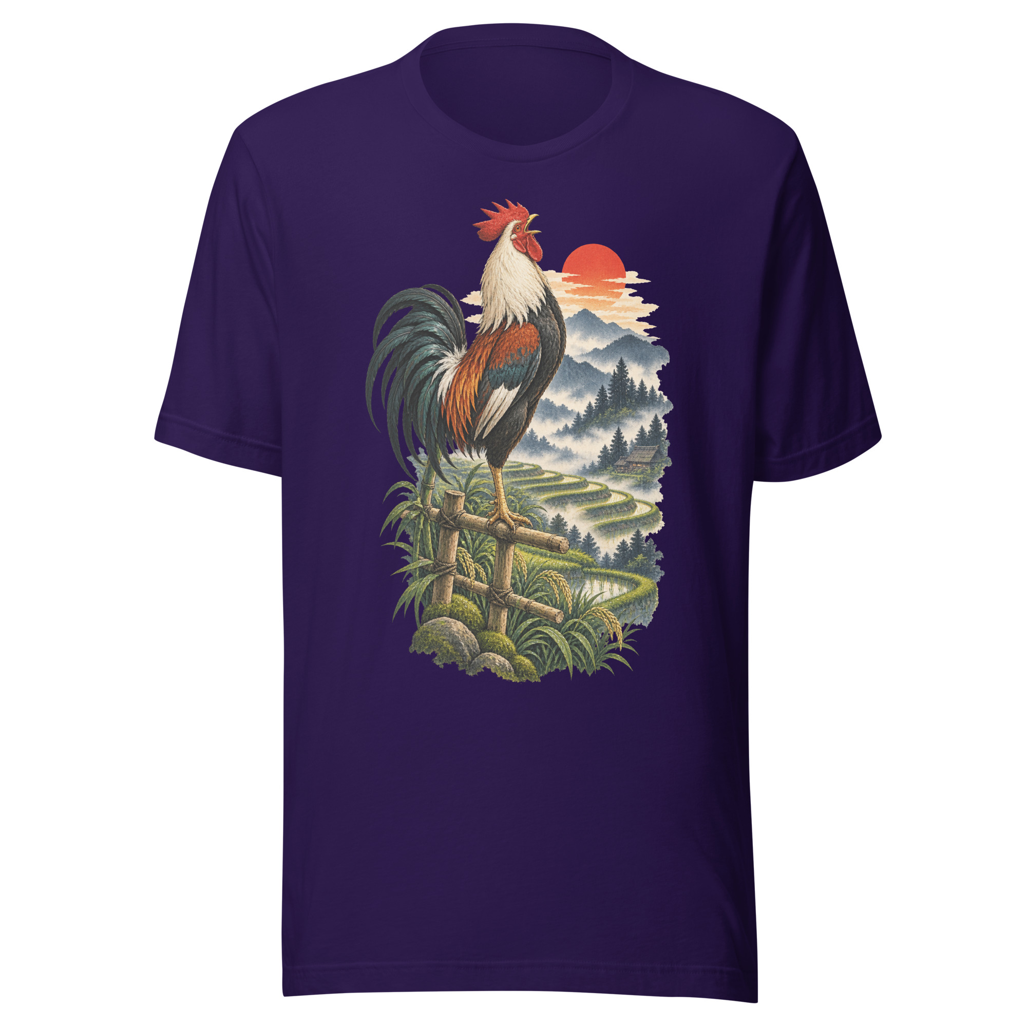 Japanese Rooster Rice Terrace Sunrise Art, Japanese Art Tee, Mythology Gift - Image 152