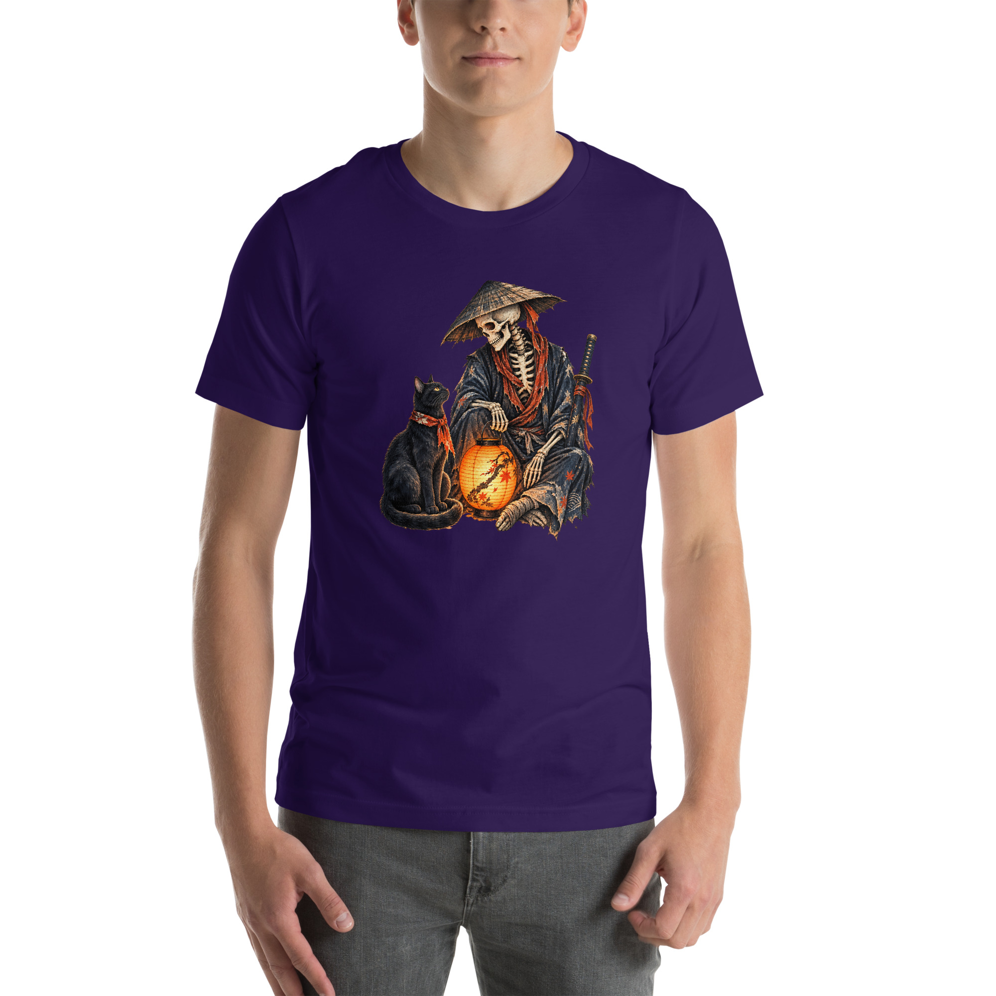 Black Cat Skeleton Lantern Japanese Folklore T-Shirt - Image 12