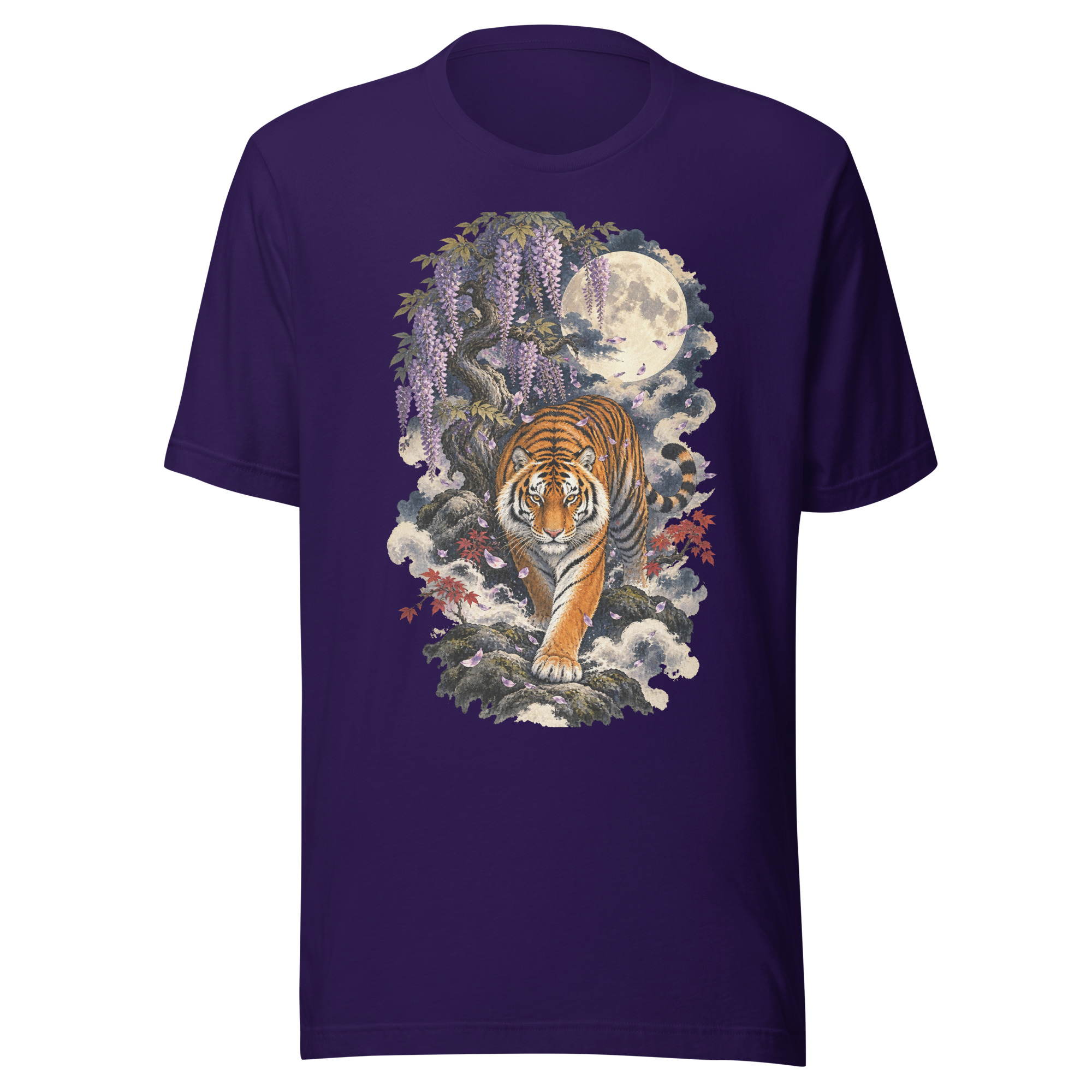 Japanese Tiger Wisteria Full Moon Art, Japanese Art Tee, Mythology Gift - Image 182